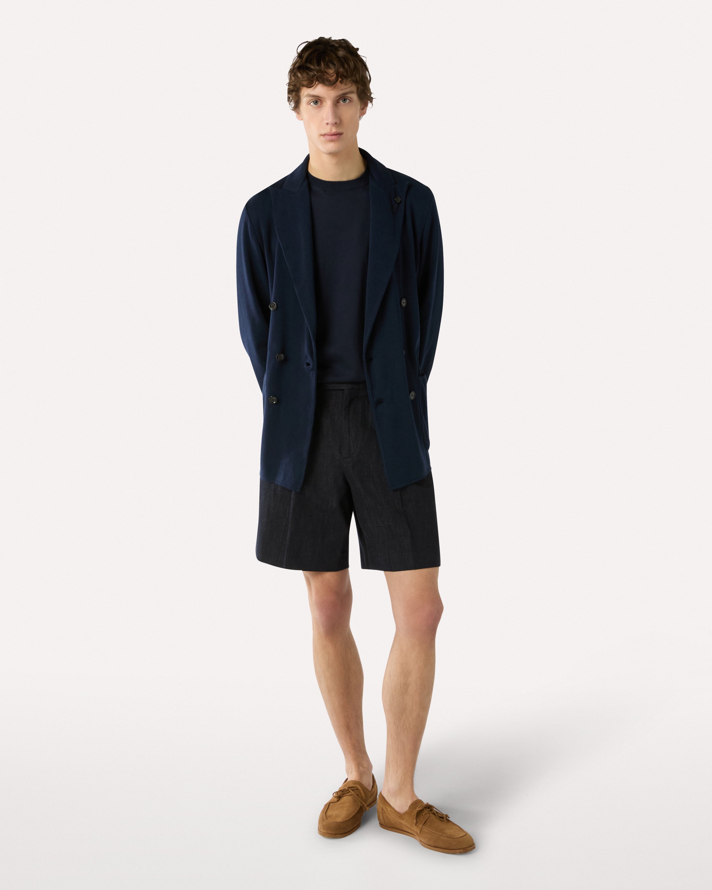 Long blue Bermuda shorts in cotton and linen BLUE Lardini 2