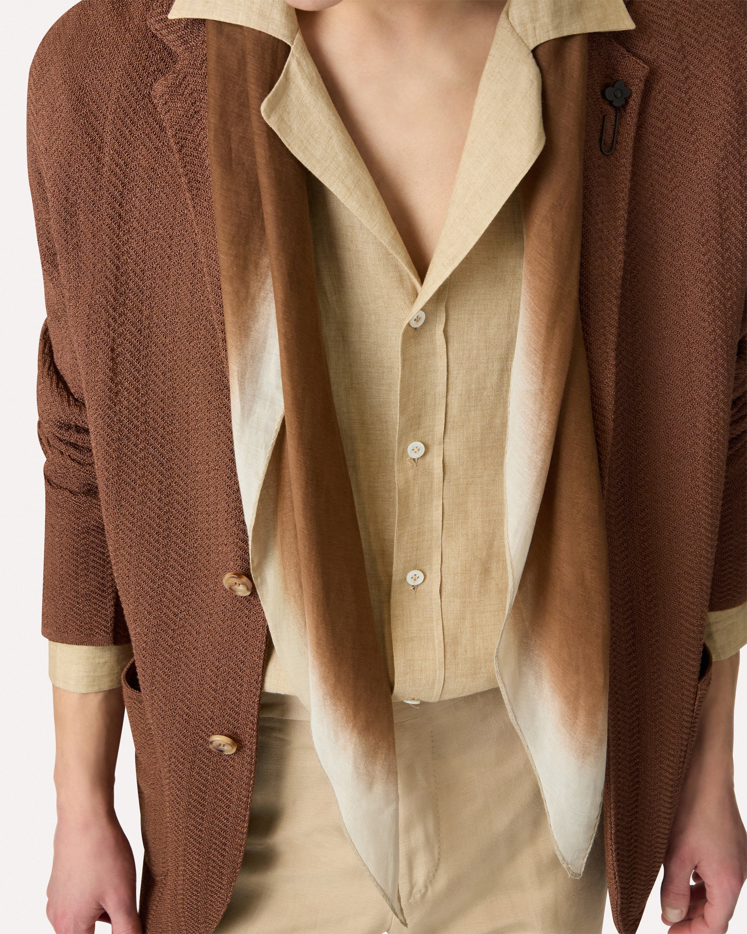 Foulard marron en coton et soie BROWN Lardini 2