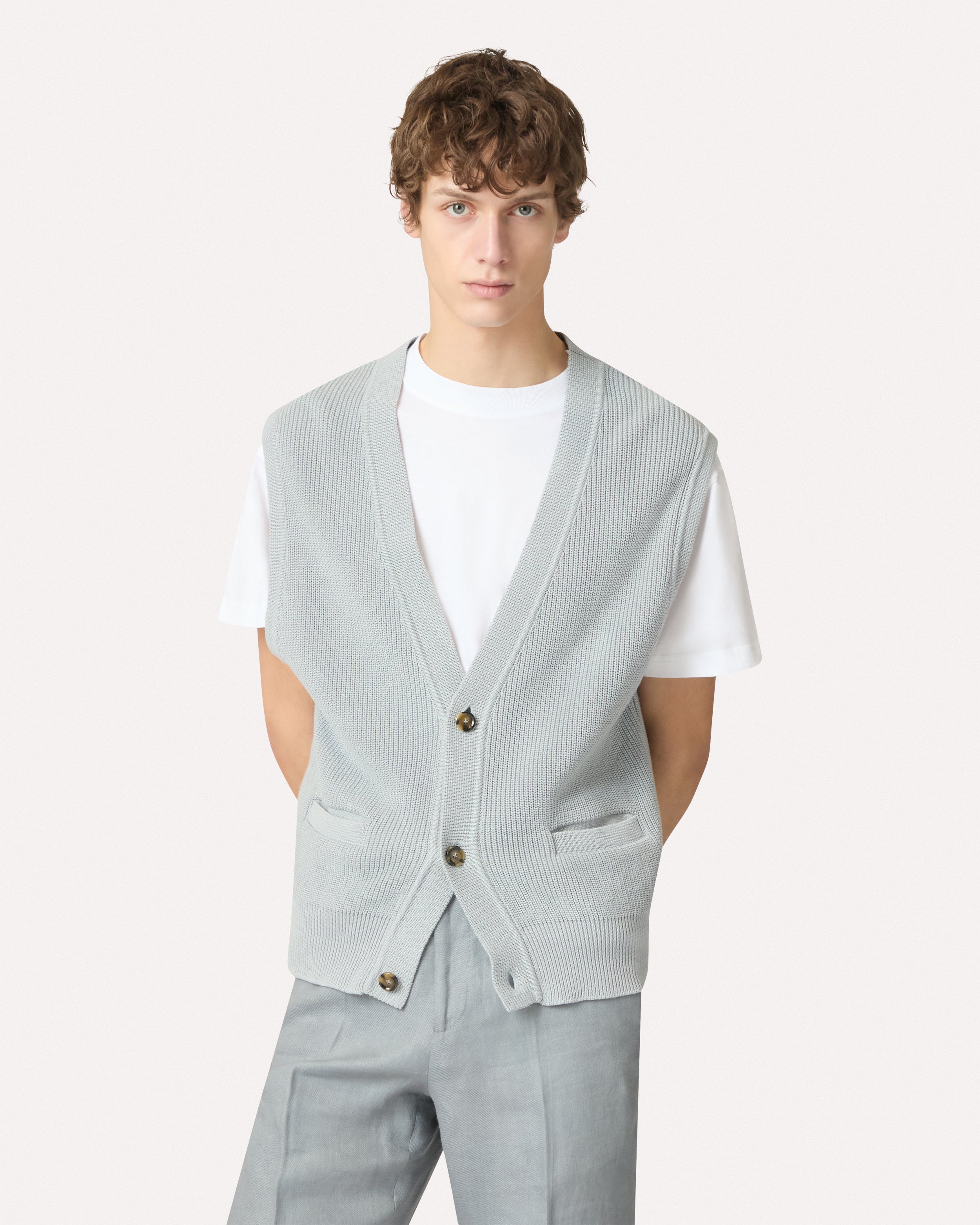 Grey cotton knit vest GREY Lardini 3