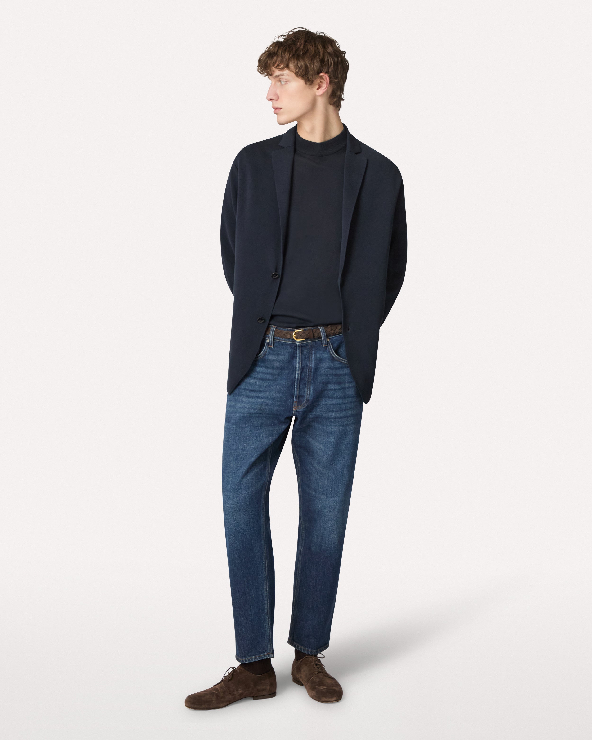 Blue single-breasted knit jacket BLUE Lardini 2