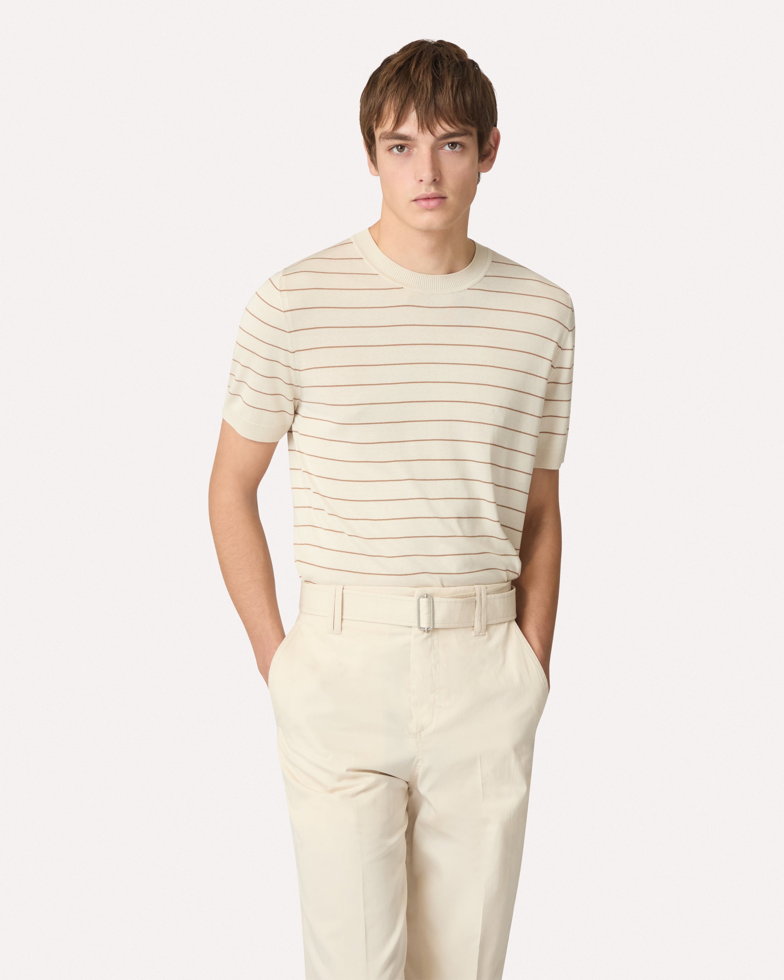 Cream and brown striped knit T-shirt CREAM/BROWN Lardini 3