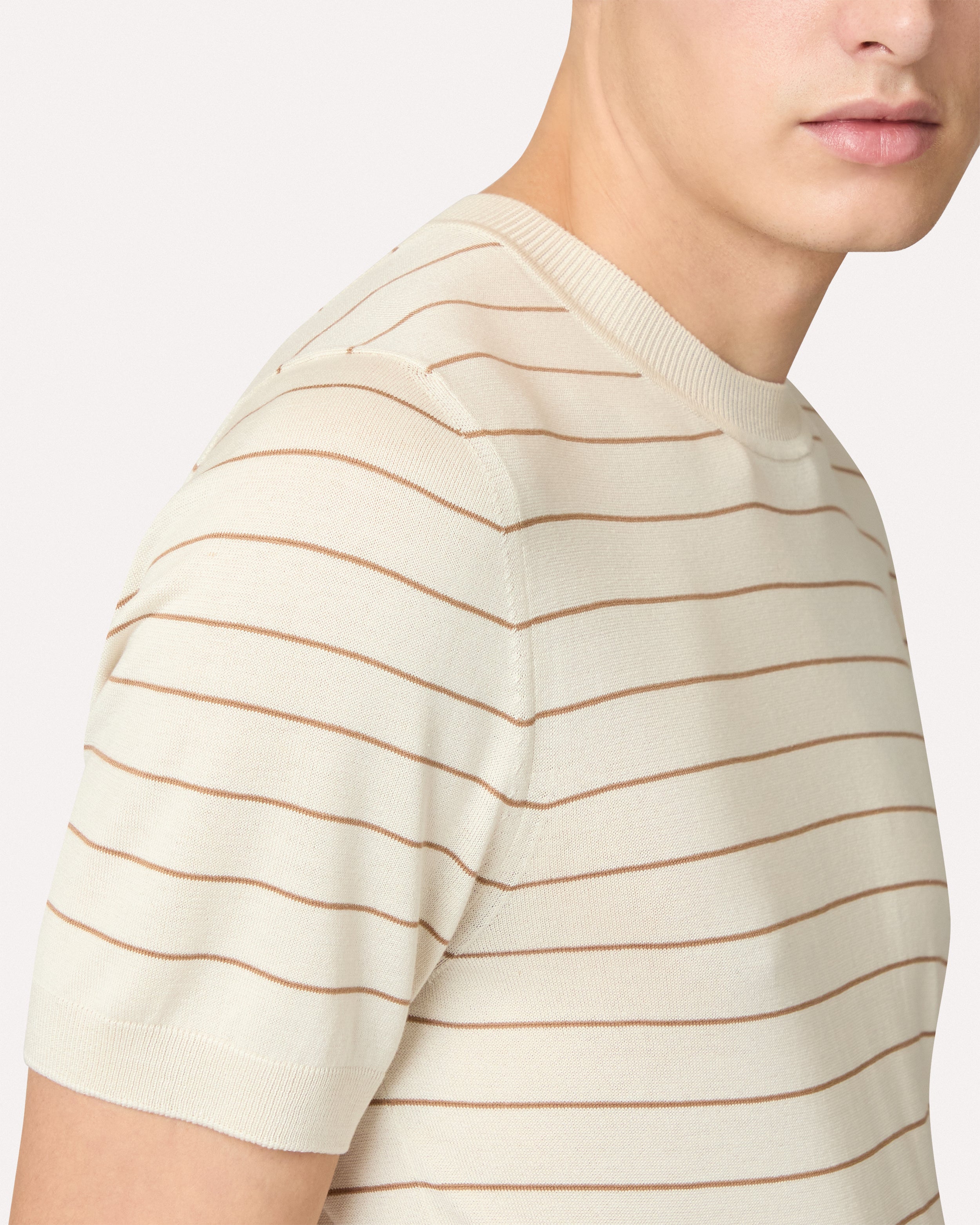Cream and brown striped knit T-shirt CREAM/BROWN Lardini 4