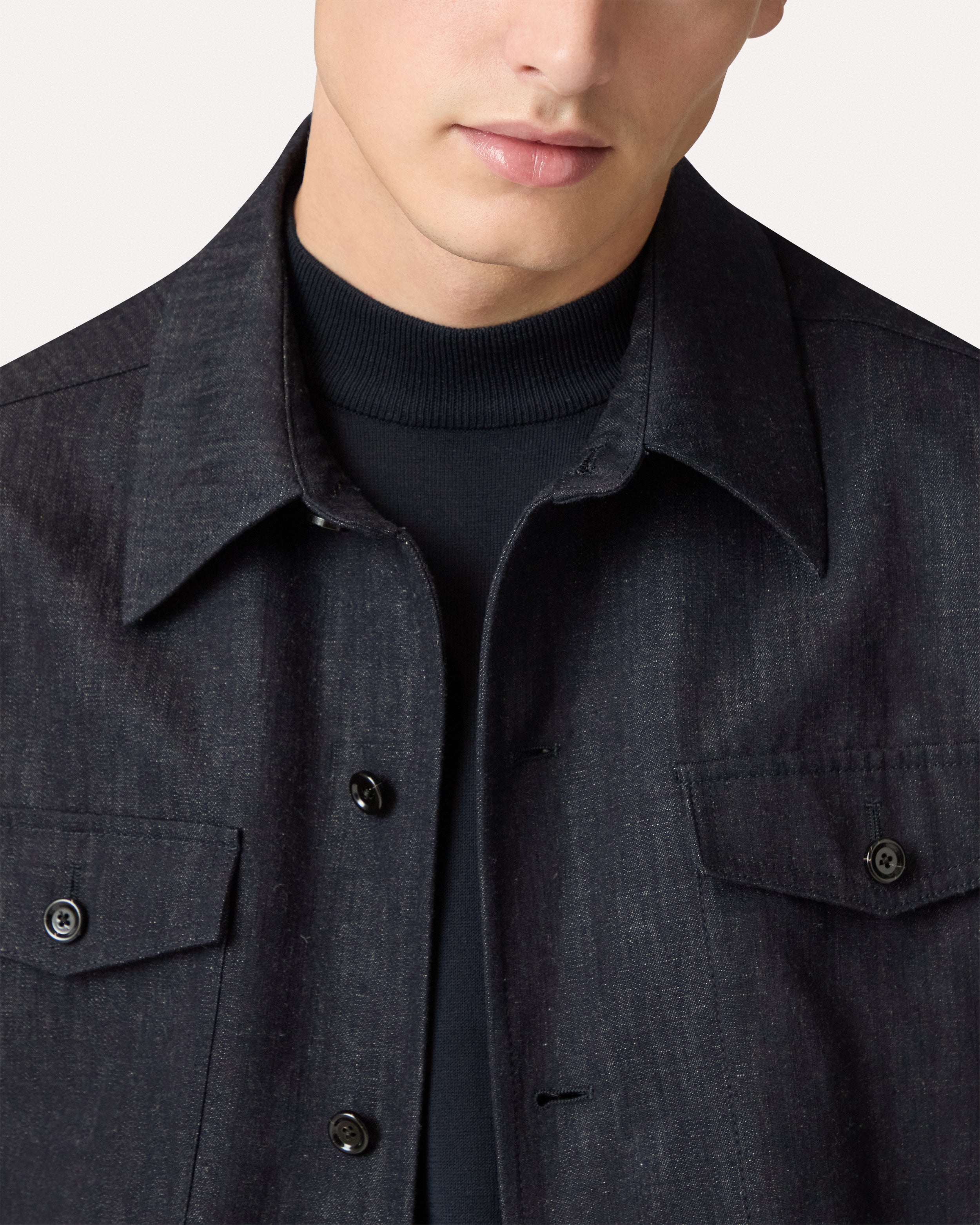 Blue cotton-linen shirt jacket BLUE Lardini 4