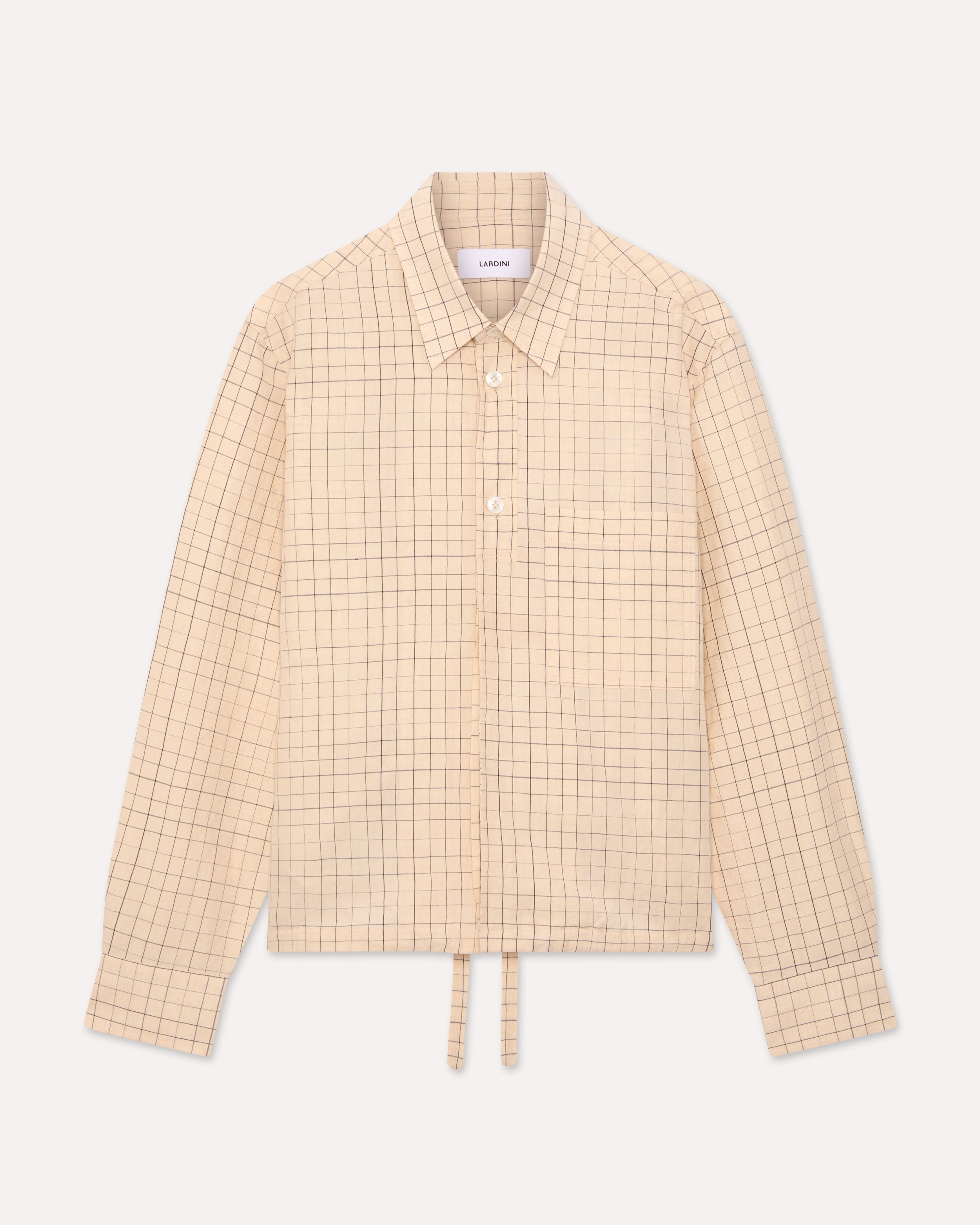 Chemise boxy crème avec coulisse en lin et coton à motif carreaux irréguliers bleus CREAM/BLUE Lardini 1
