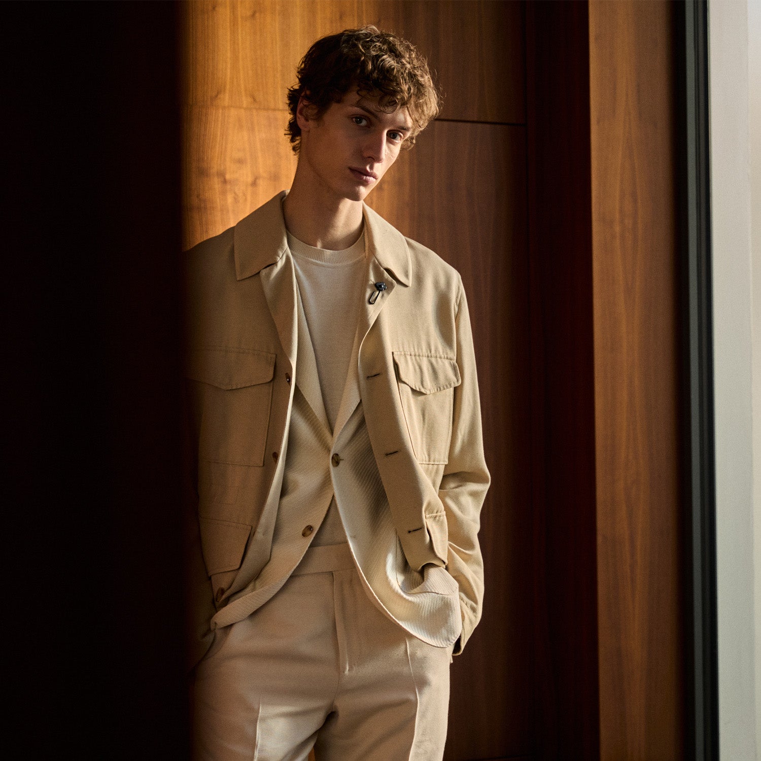 Brown leather jacket, white, man | Lardini