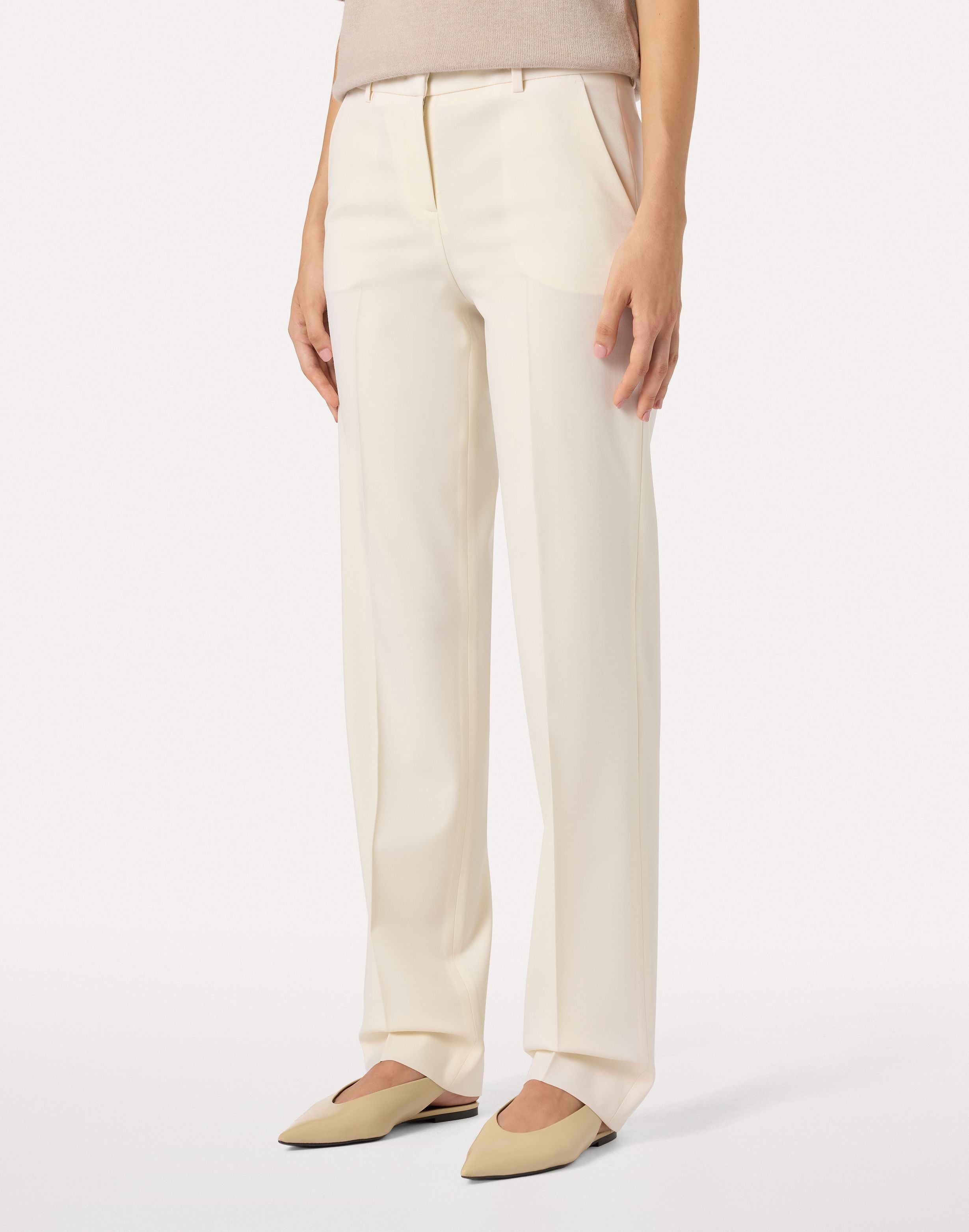 White stretch wool trousers CREAM Lardini 4