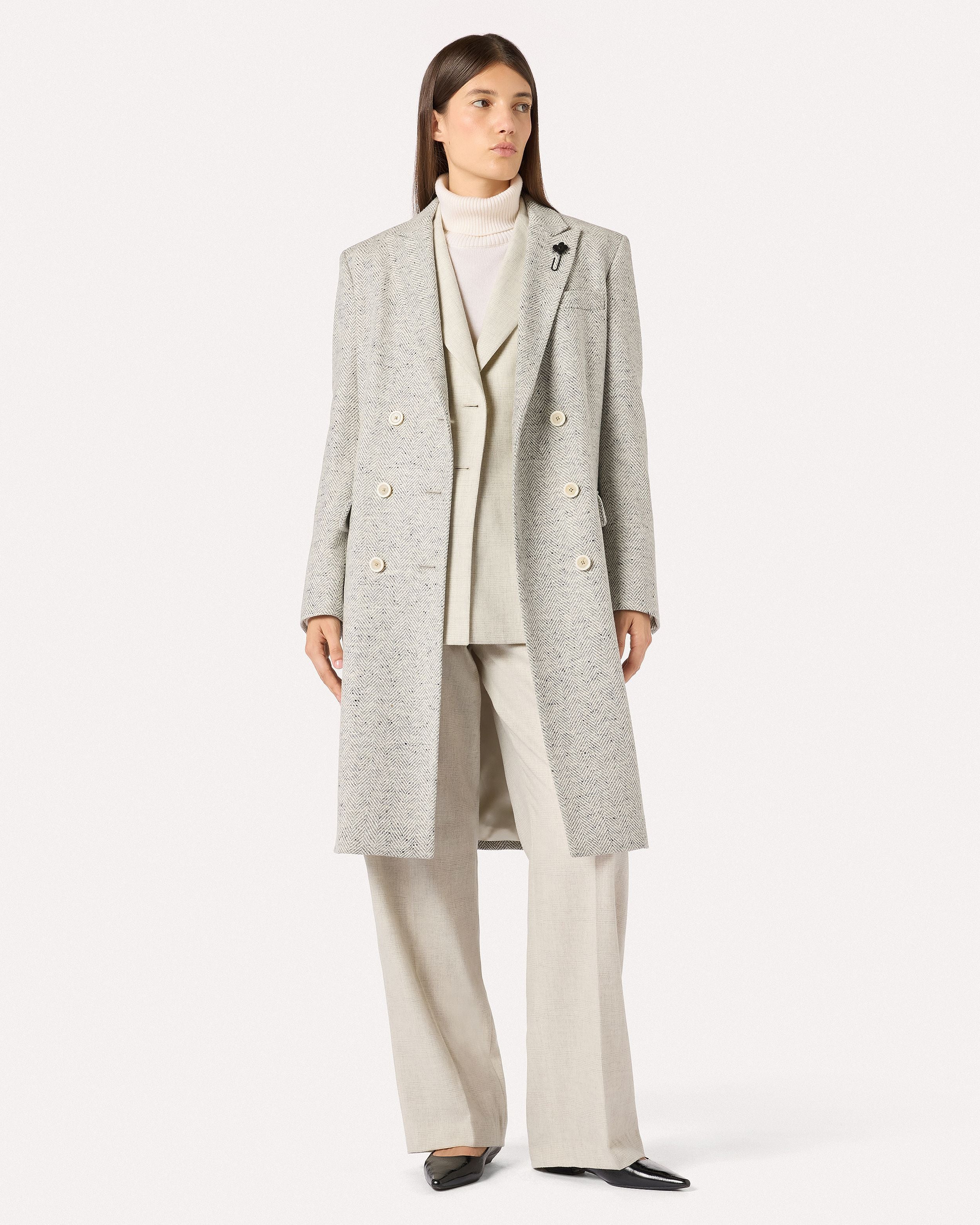 Sand double-breasted jacket in wool and cashmere with Prince of Wales check CREAM/BEIGE Lardini 2