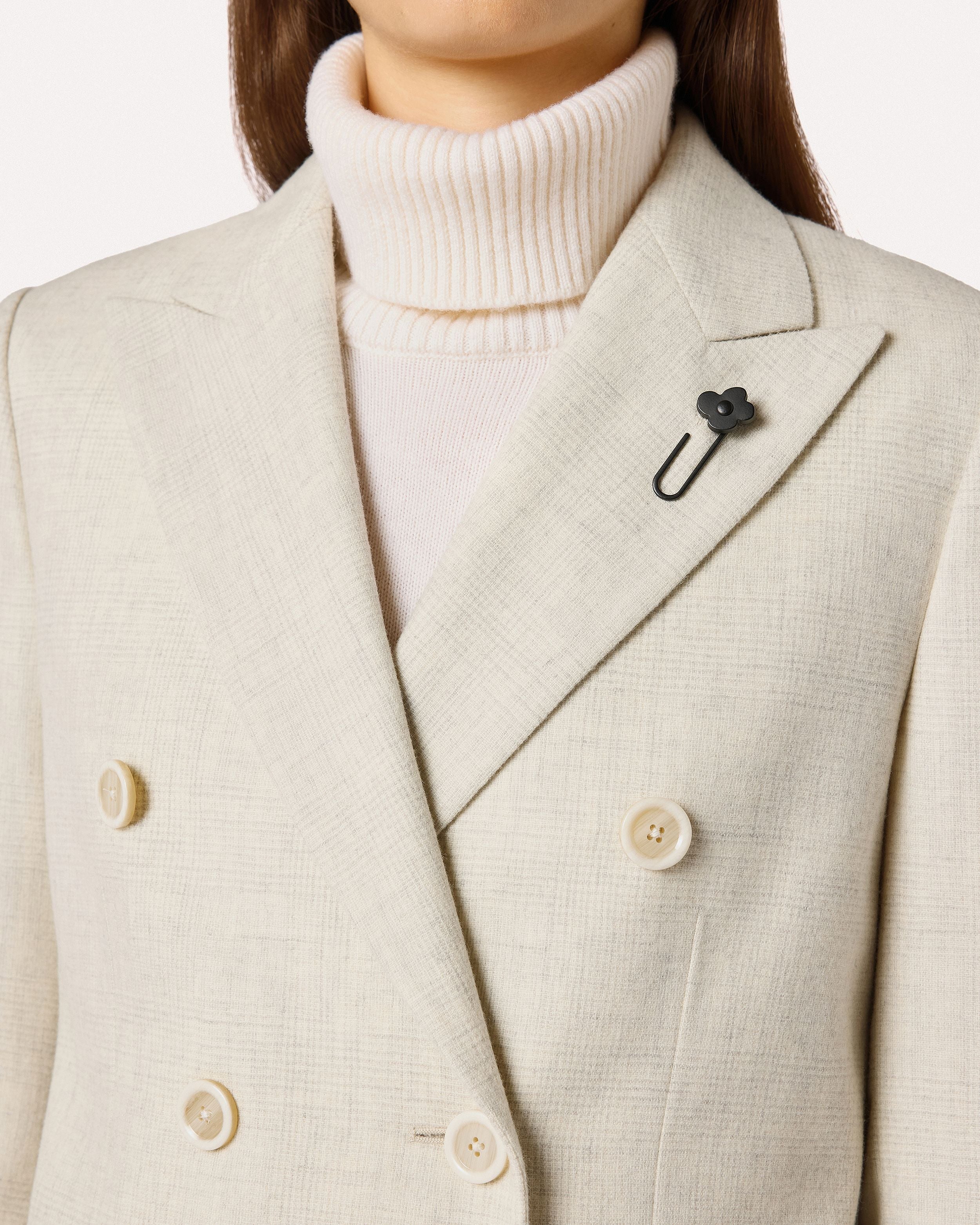 Sand double-breasted jacket in wool and cashmere with Prince of Wales check CREAM/BEIGE Lardini 3