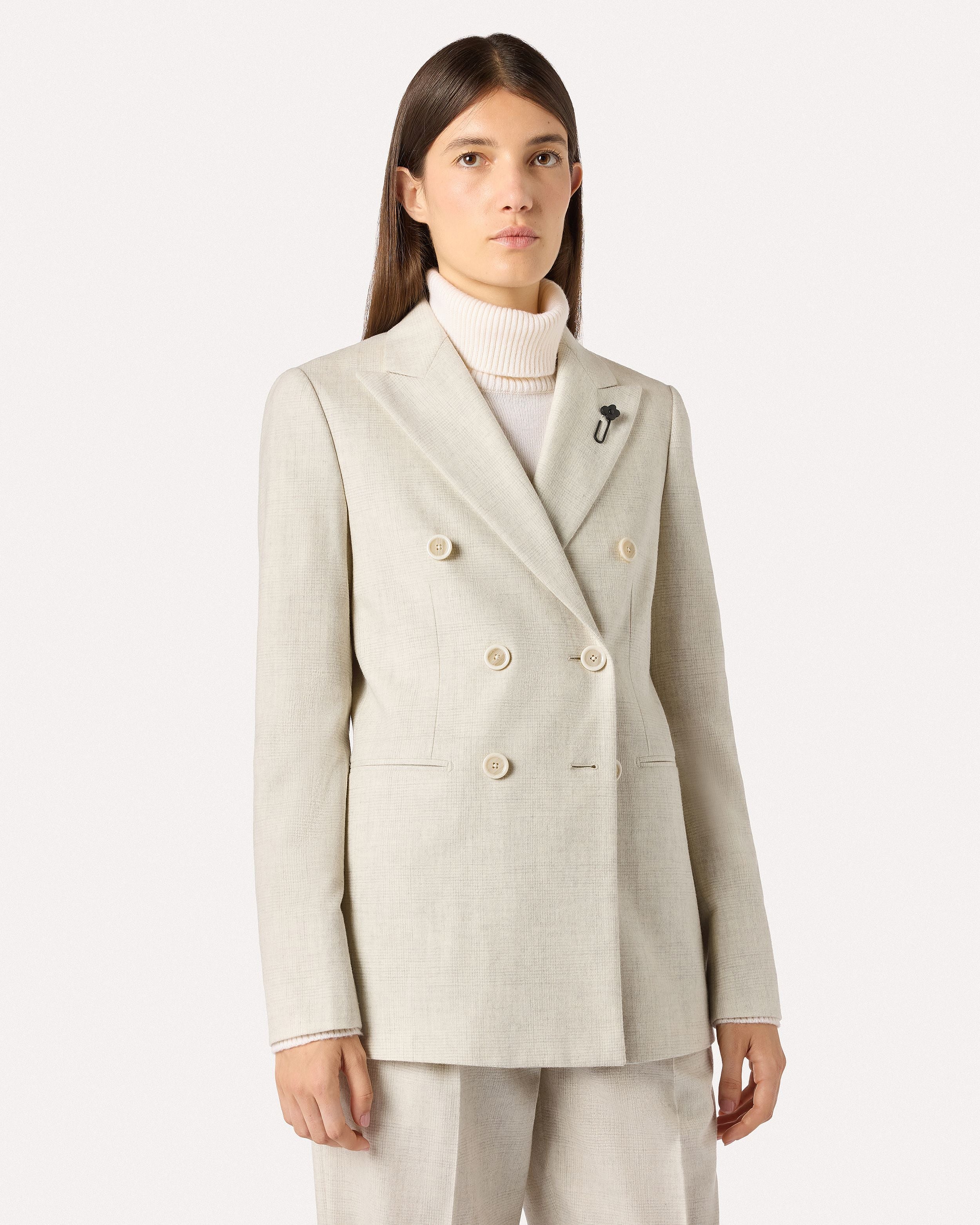 Sand double-breasted jacket in wool and cashmere with Prince of Wales check CREAM/BEIGE Lardini 4