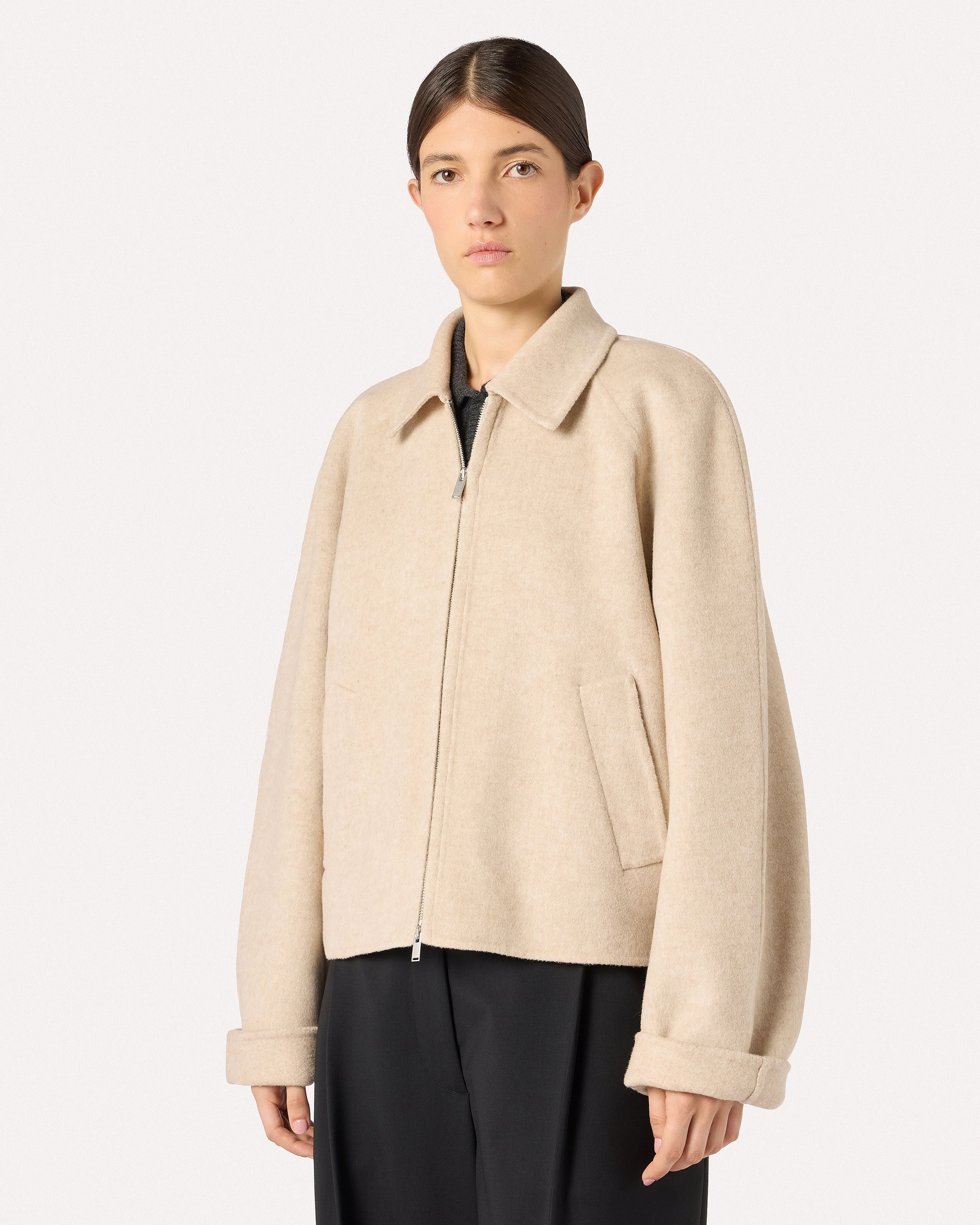 Sand short jacket in double wool with zipper BEIGE Lardini 4