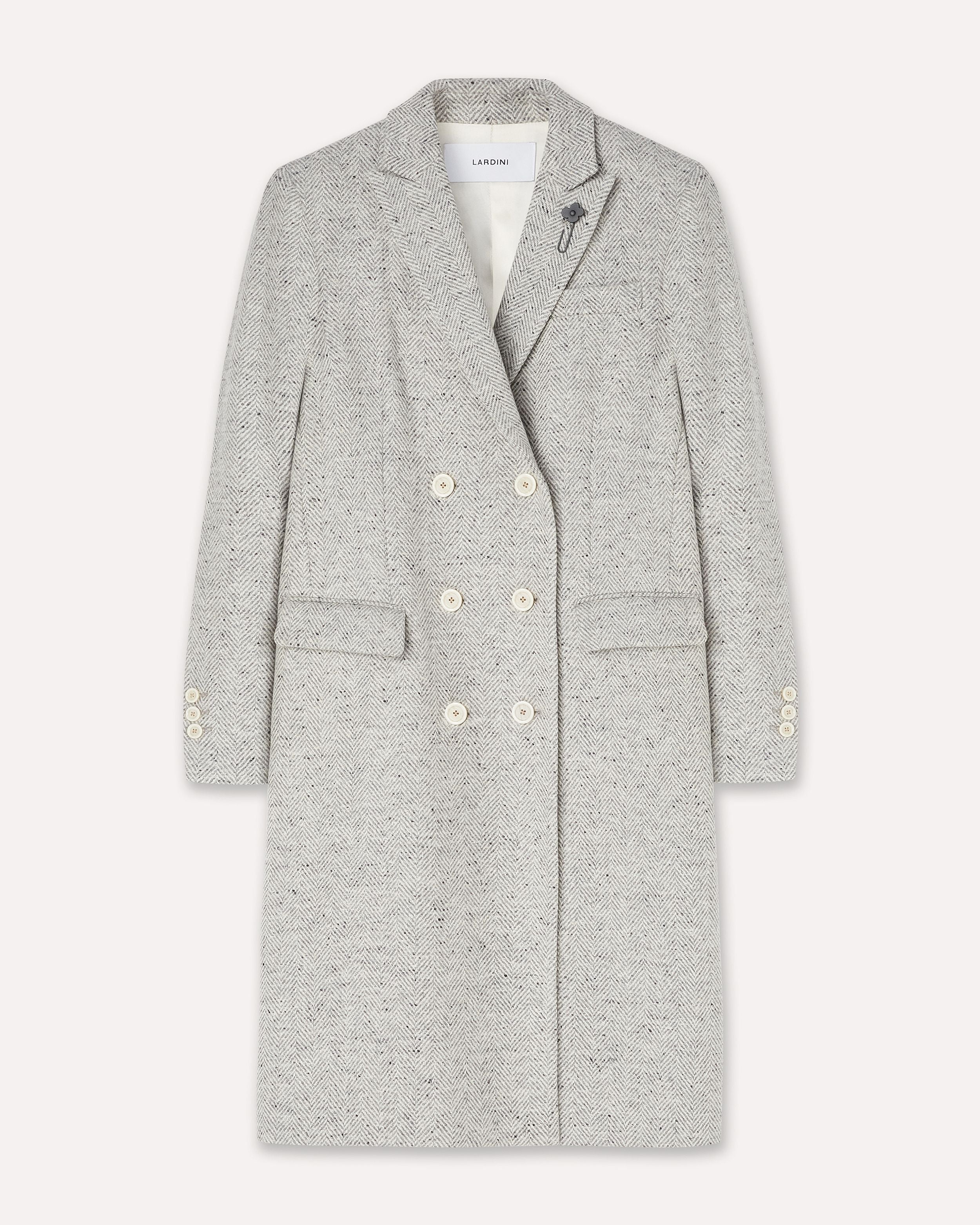 Sand grey mélange double-breasted coat CREAM/GREY Lardini 1