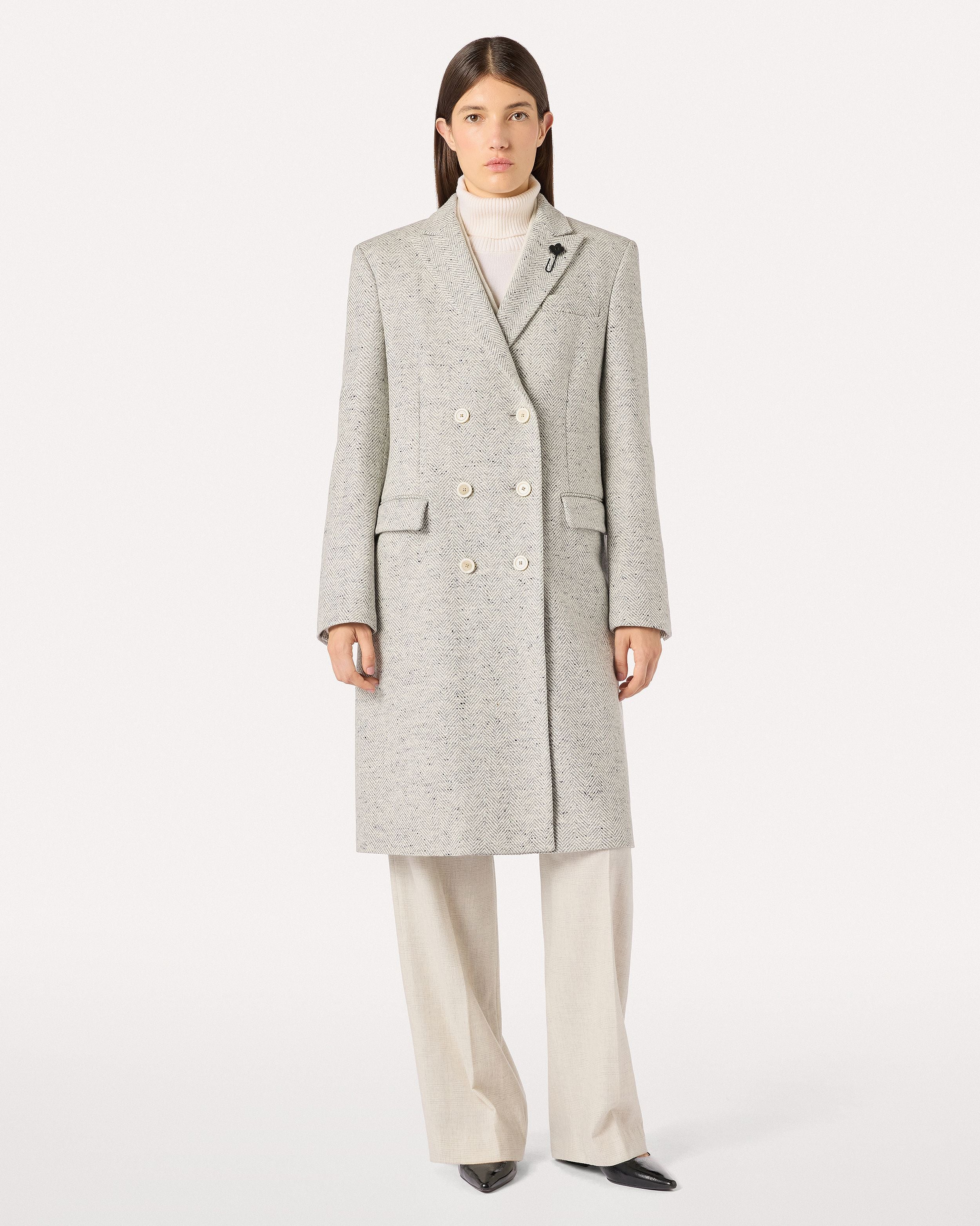 Sand grey mélange double-breasted coat CREAM/GREY Lardini 4