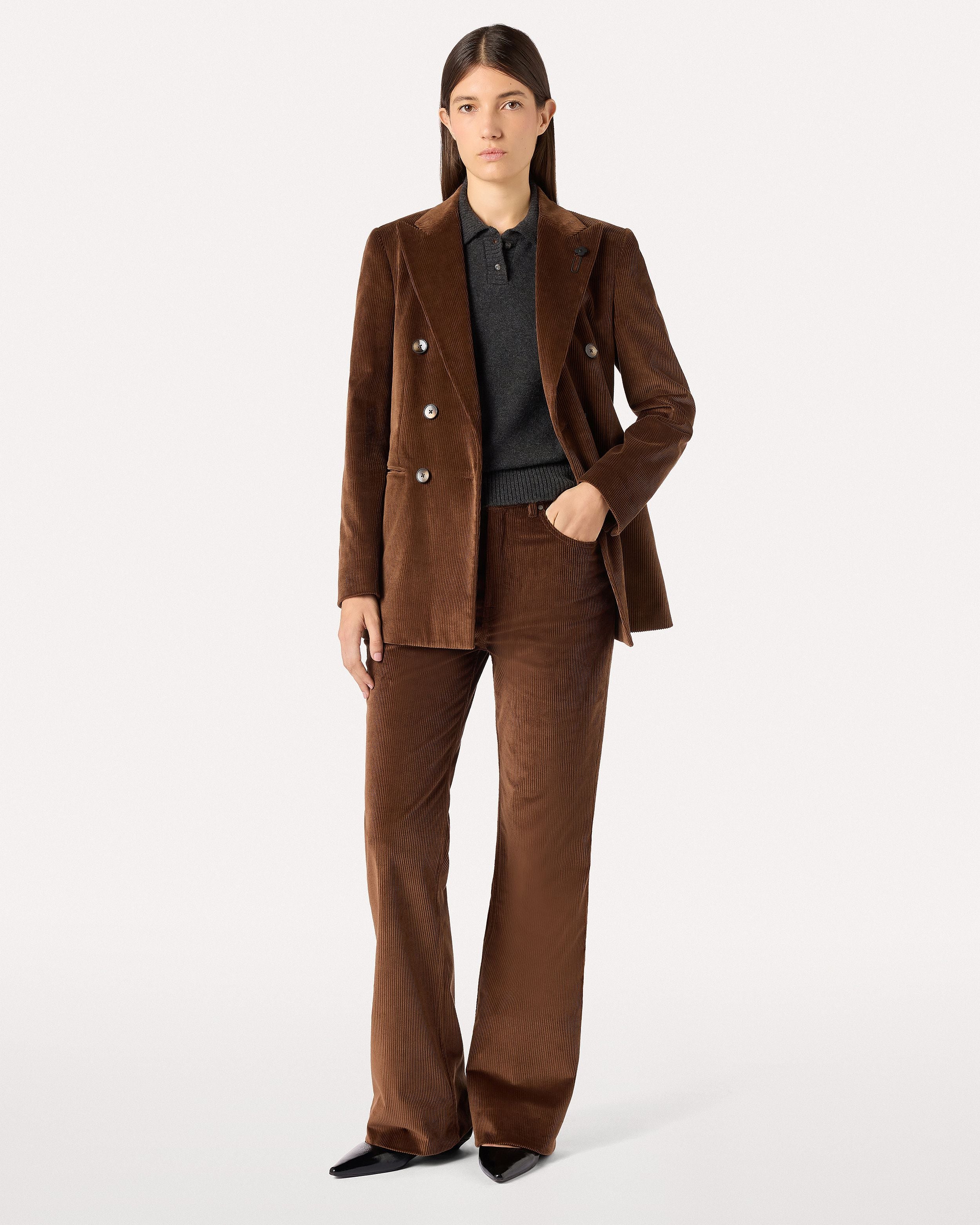 Tobacco flared trousers in corduroy CAMEL Lardini 2