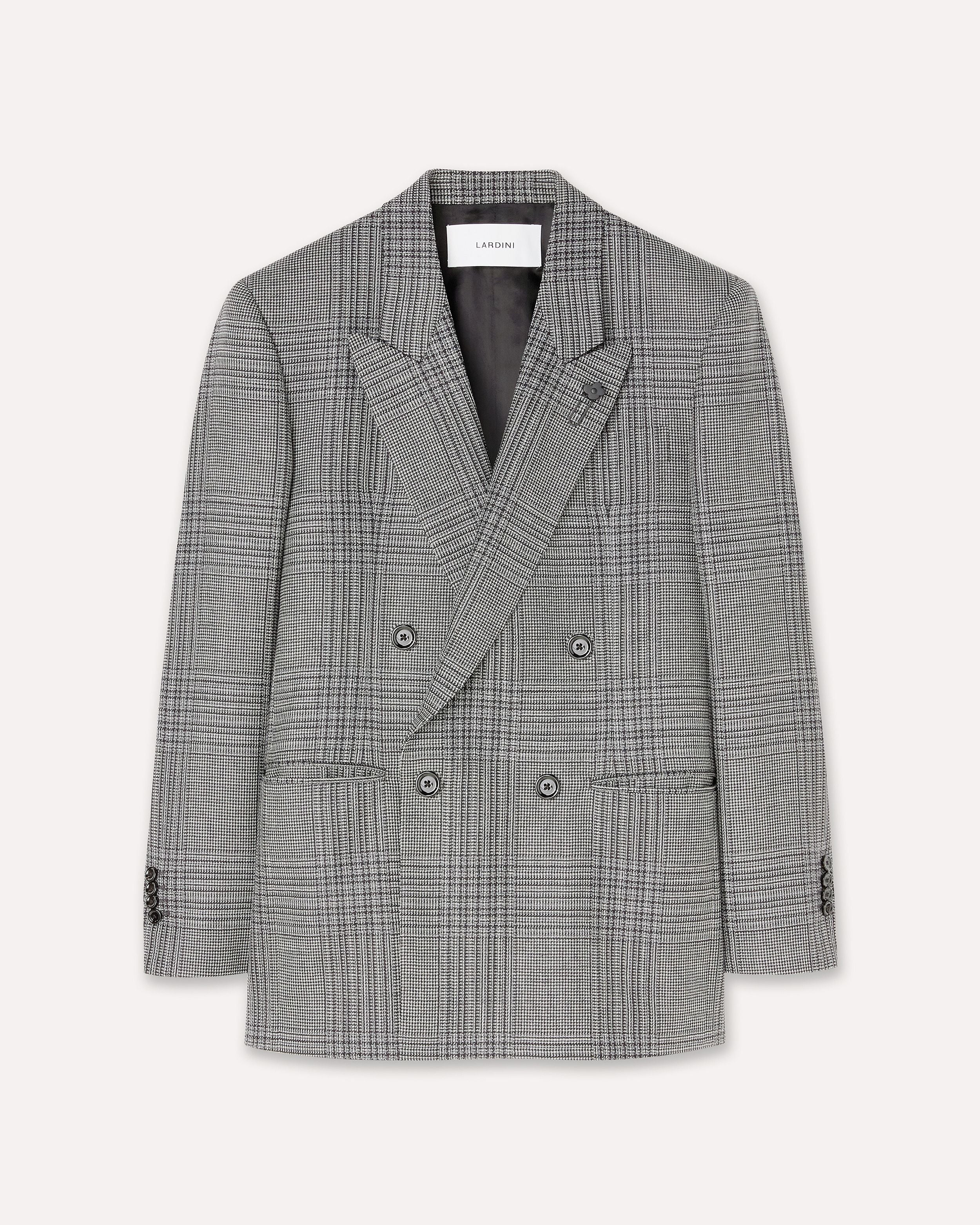 Oversized double-breasted jacket in macro Prince of Wales check GREY/BLACK Lardini 1