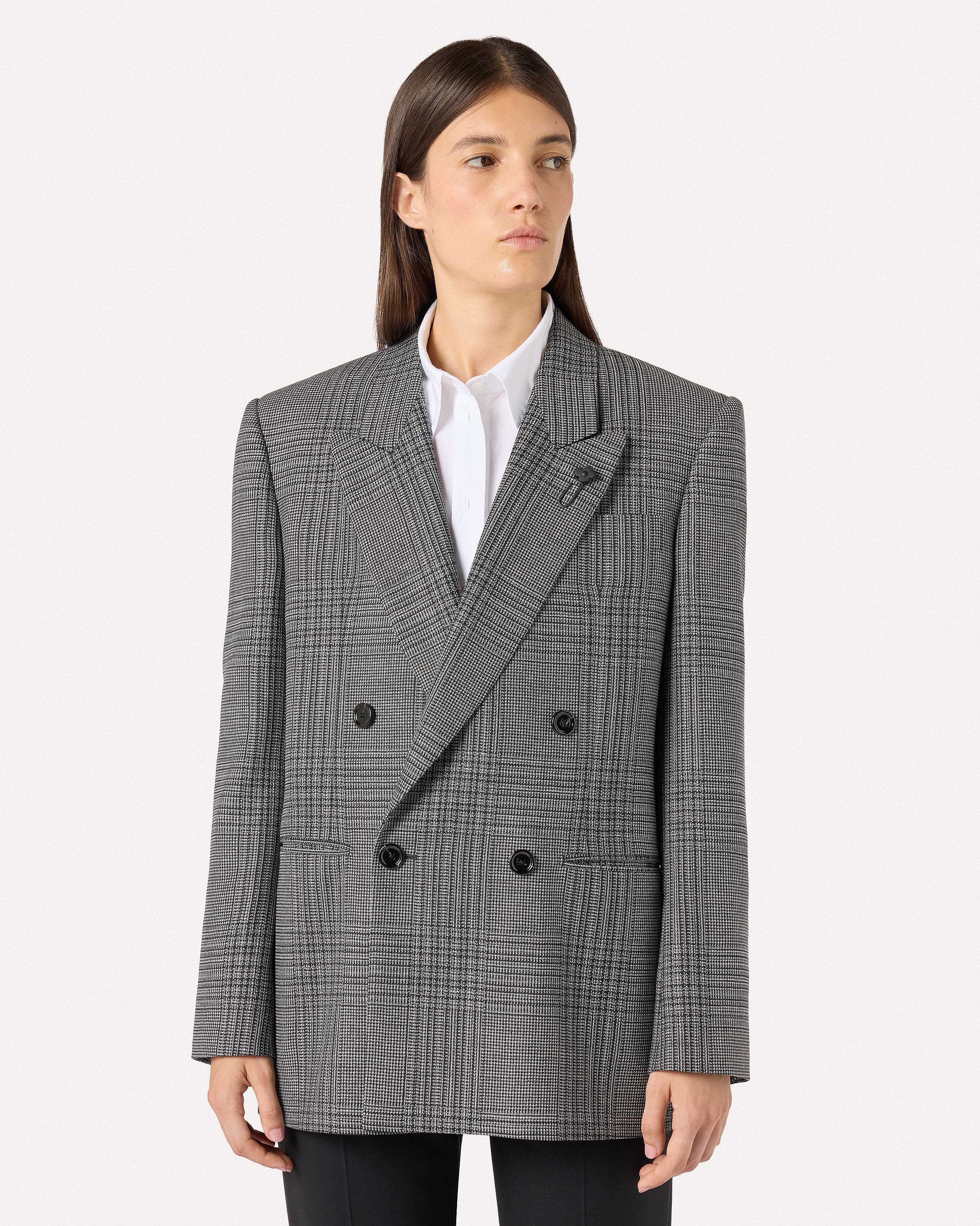 Oversized double-breasted jacket in macro Prince of Wales check GREY/BLACK Lardini 4
