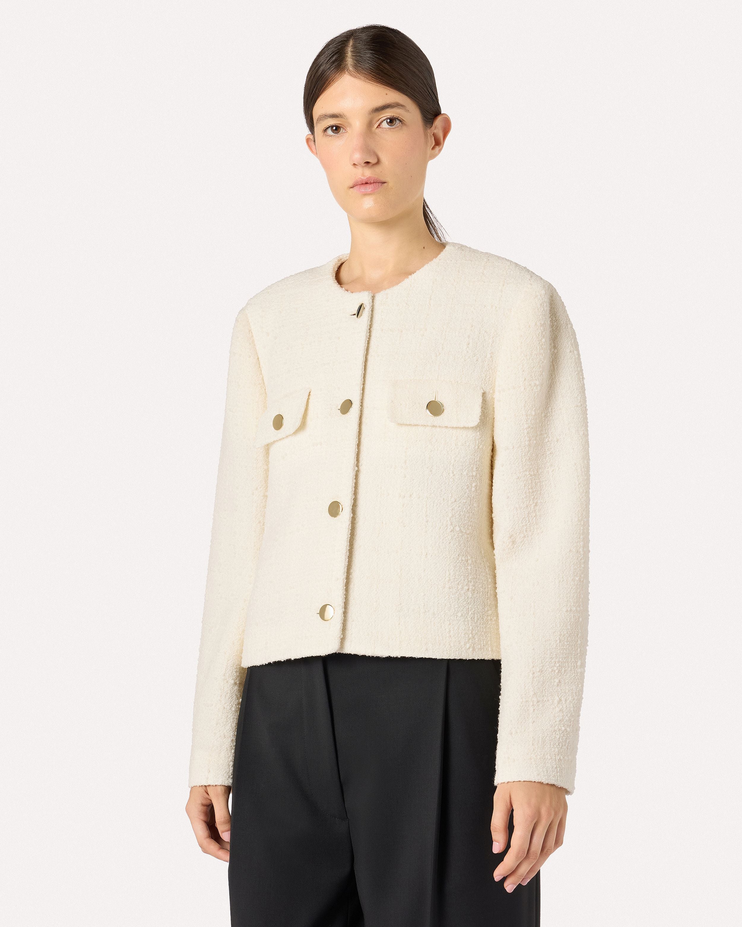 Giacca corta crema in bouclé di lana WHITE Lardini 4