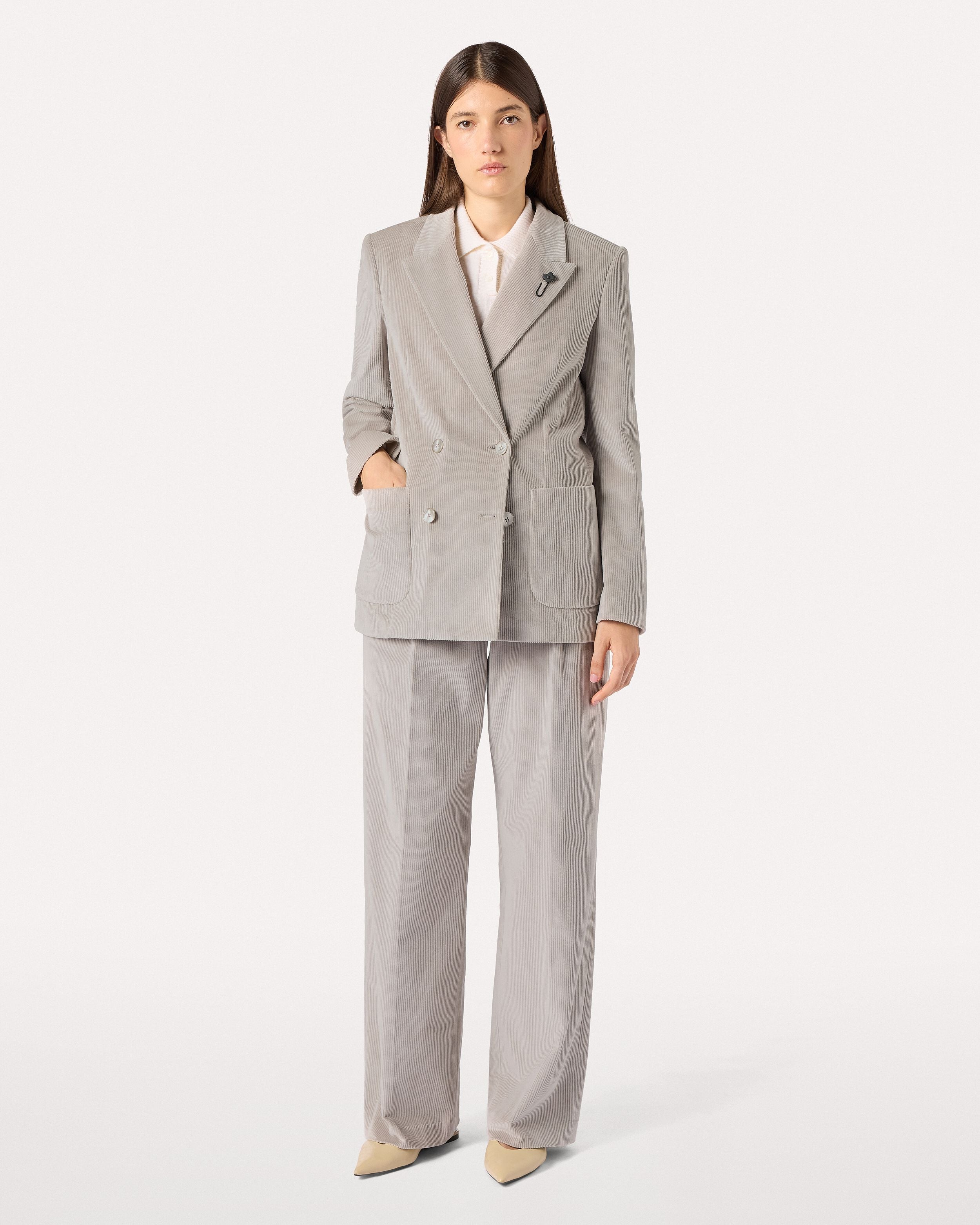Giacca doppiopetto in velluto stretch grigio GREY Lardini 2