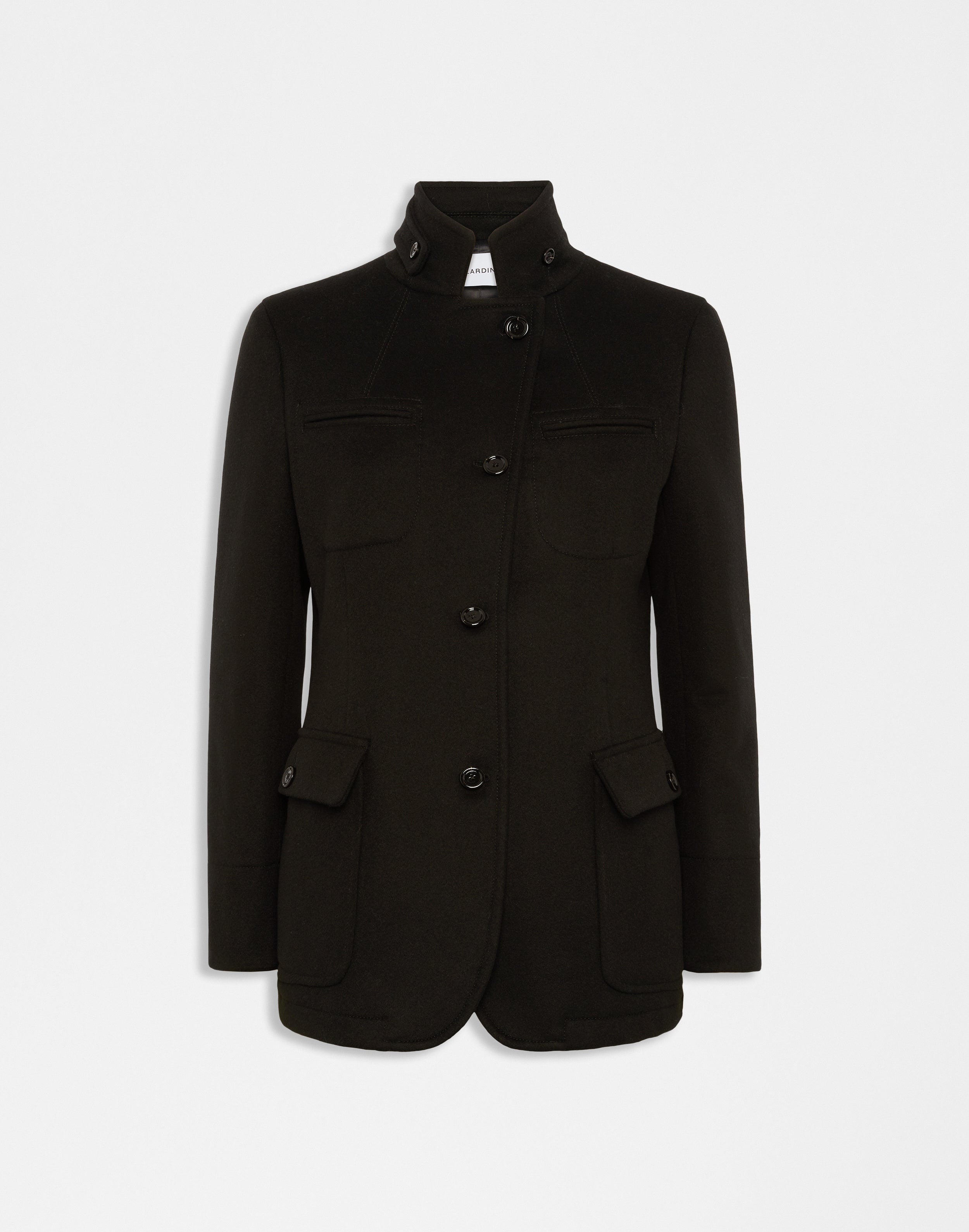 Asymmetric single-breasted black jacket in lightweight wool cloth BLACK Lardini 1