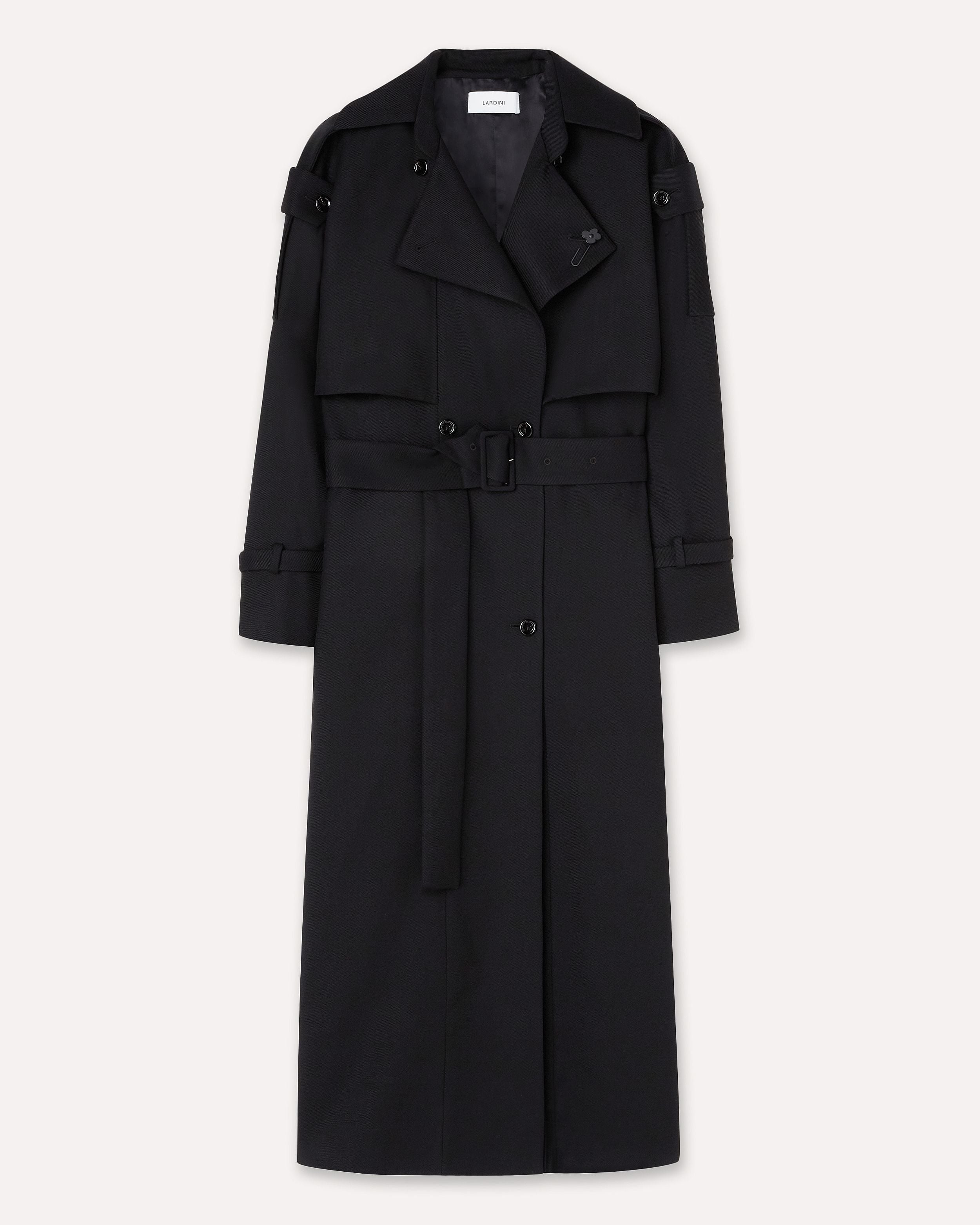 Black double-breasted trench coat in wool drill BLACK Lardini 1