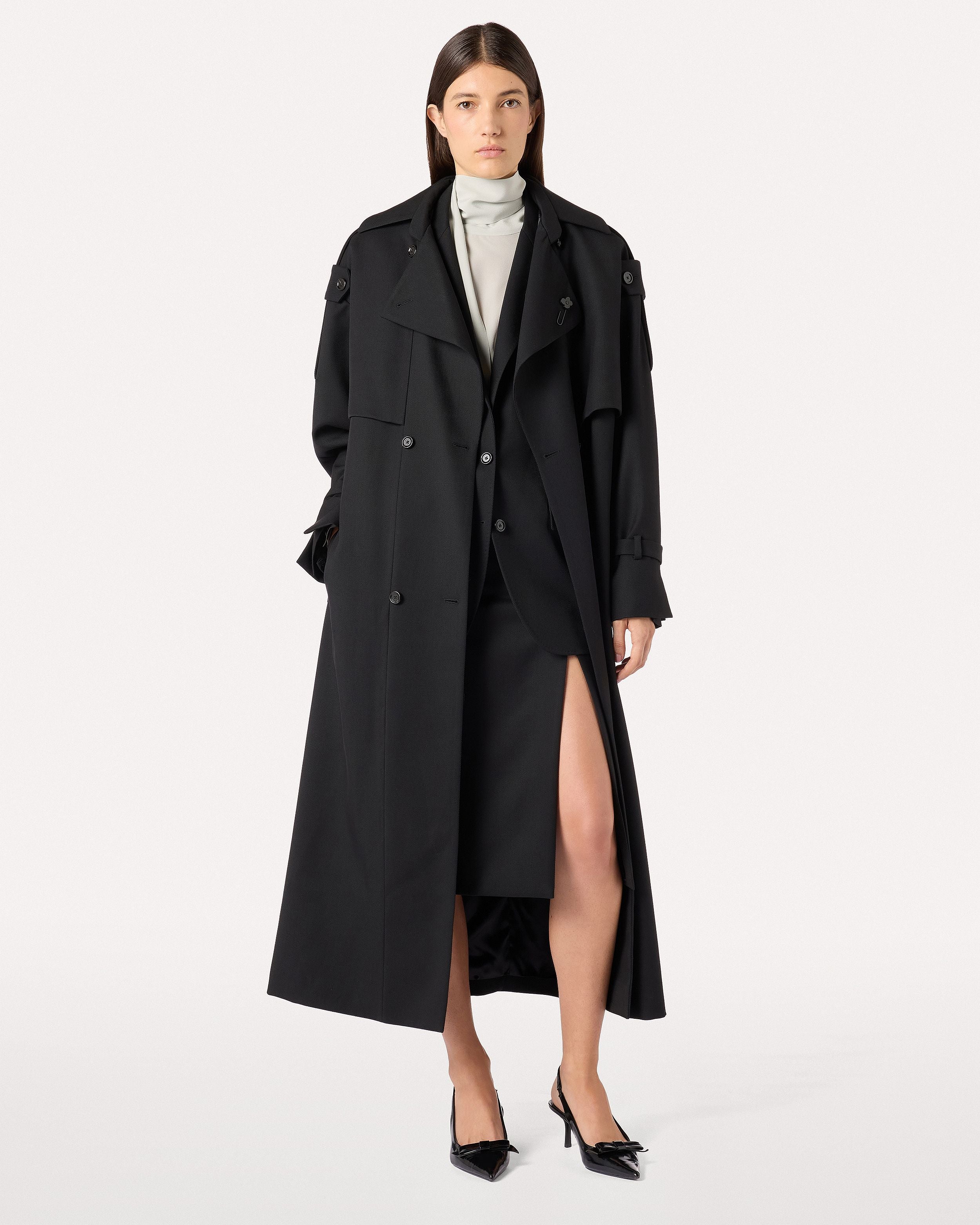 Black double-breasted trench coat in wool drill BLACK Lardini 2