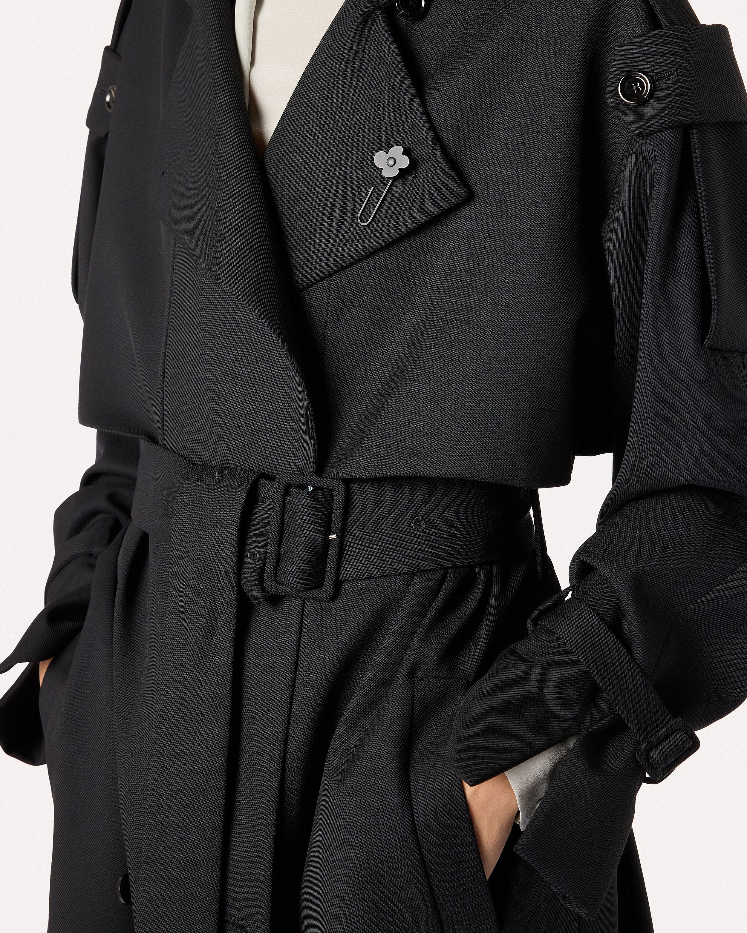 Black double-breasted trench coat in wool drill BLACK Lardini 3