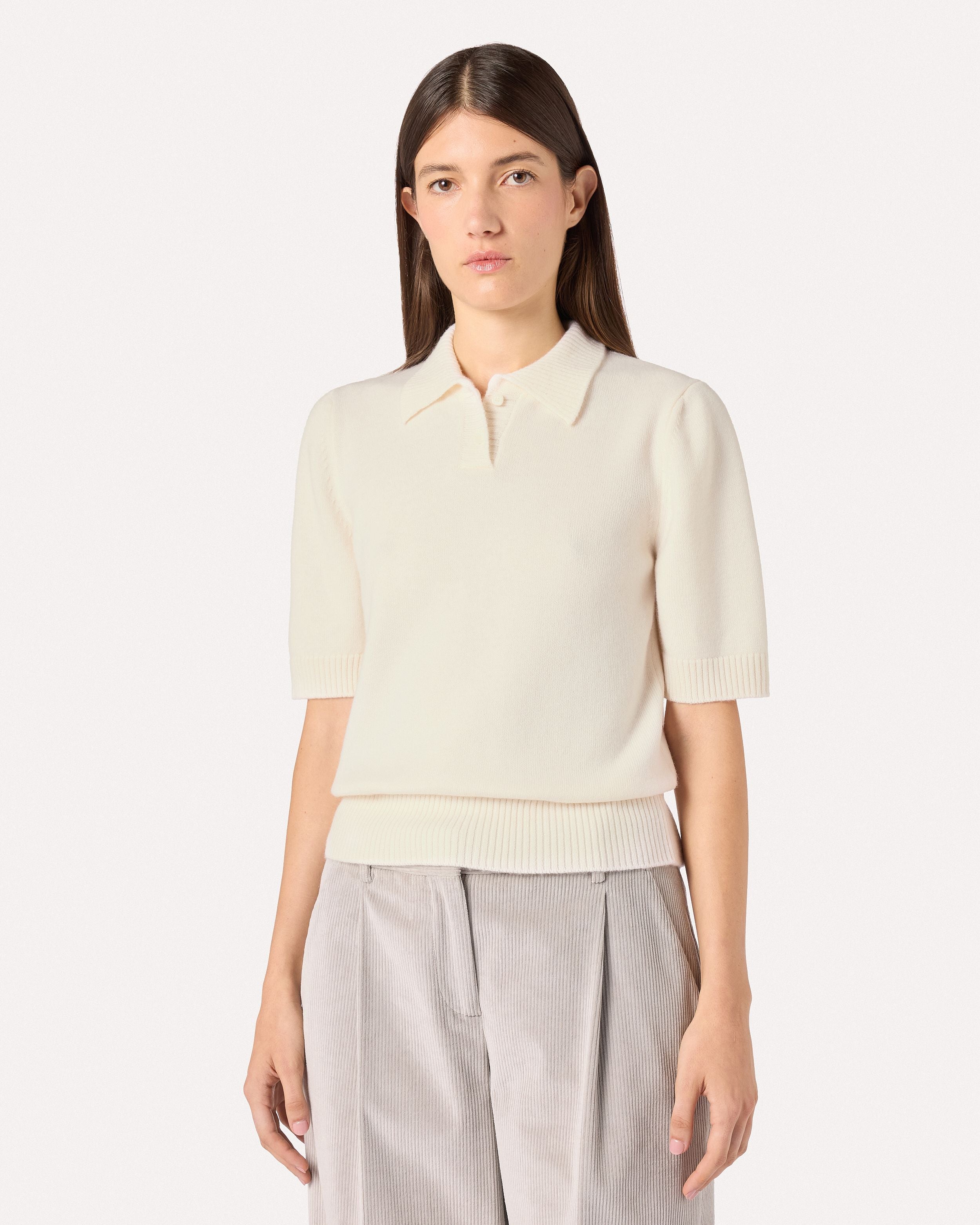Cream short-sleeve polo in virgin wool knit CREAM Lardini 4