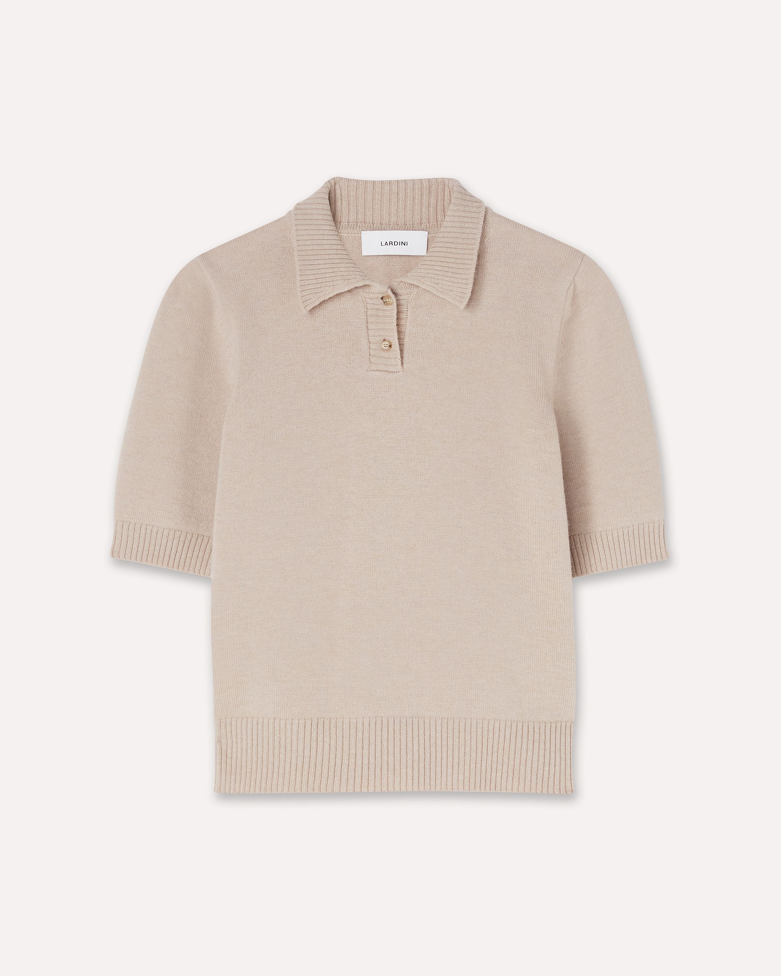 Sand short-sleeve polo in virgin wool knit BEIGE Lardini 1