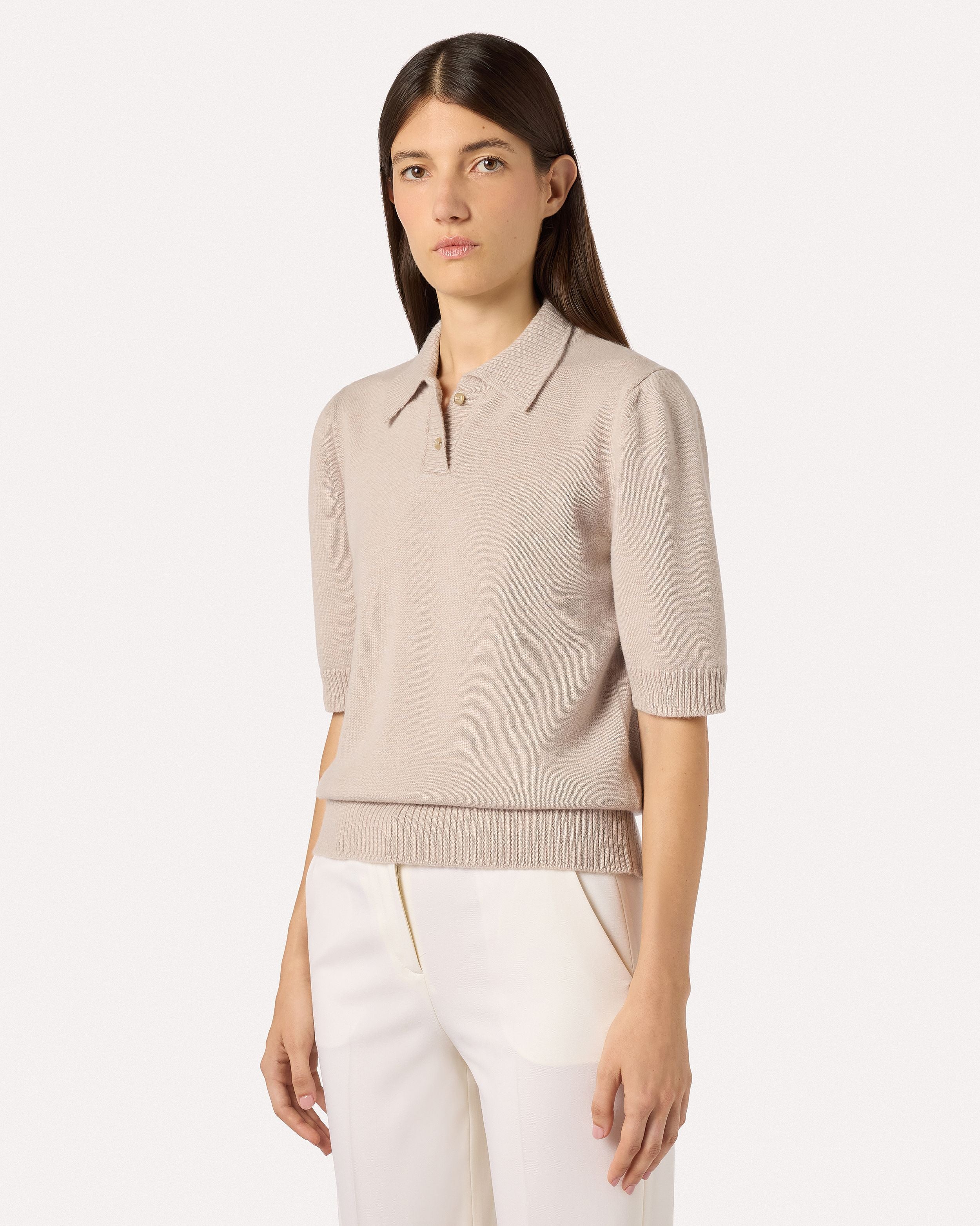 Sand short-sleeve polo in virgin wool knit BEIGE Lardini 4