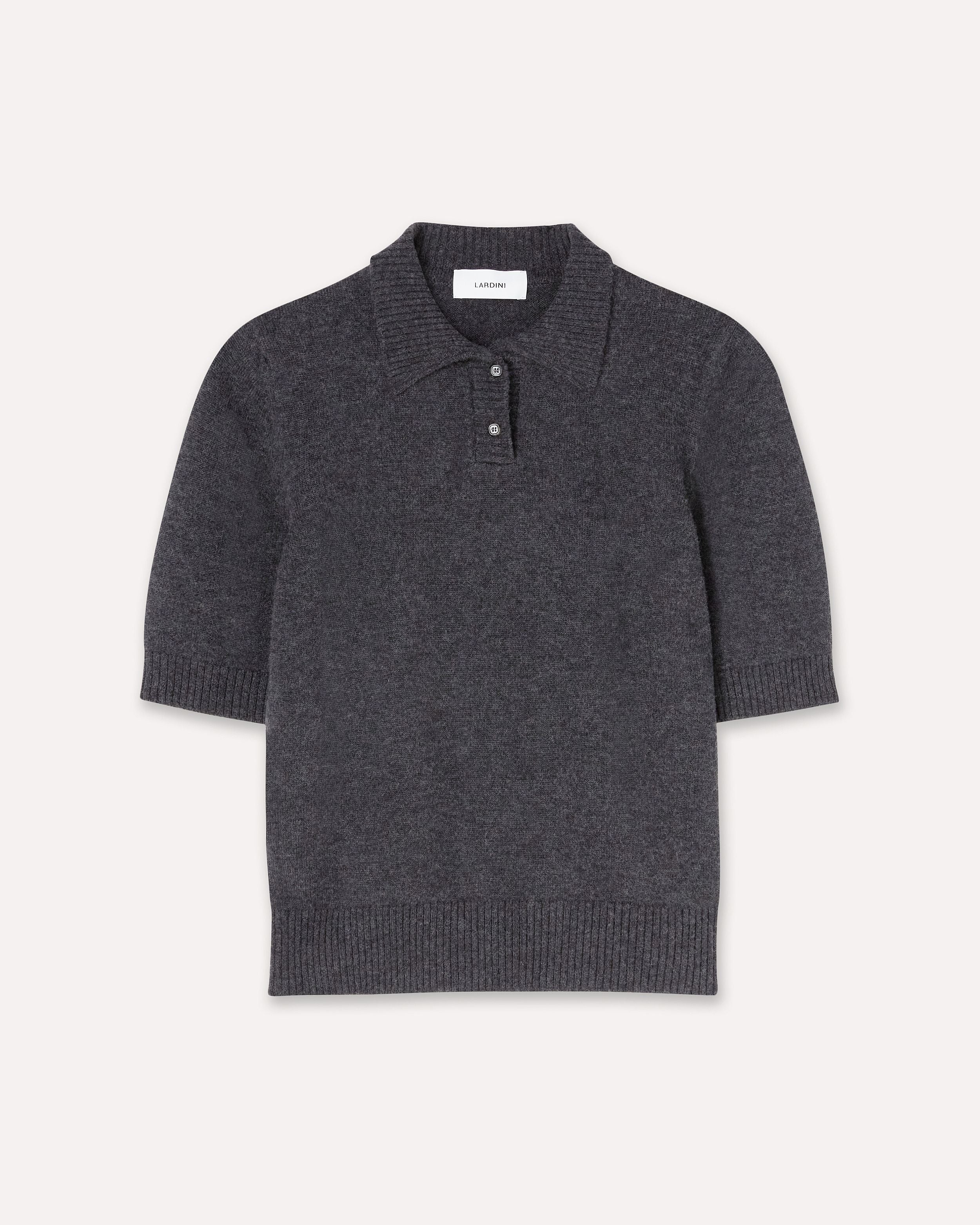 Anthracite grey short-sleeved polo in virgin wool knit GREY Lardini 1