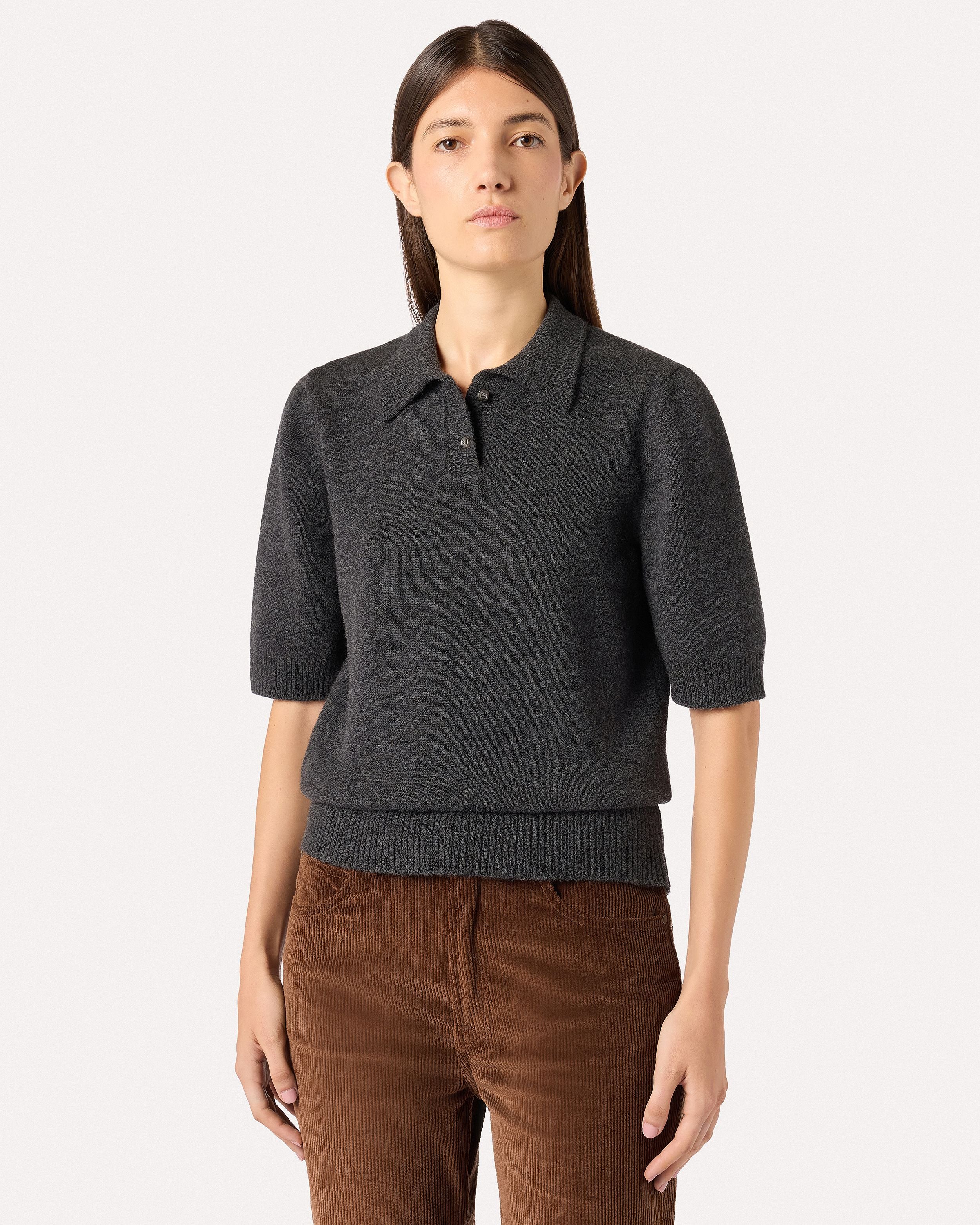 Kurzarm-Poloshirt aus reiner Schurwoll-Strickware in Anthrazitgrau GREY Lardini 4