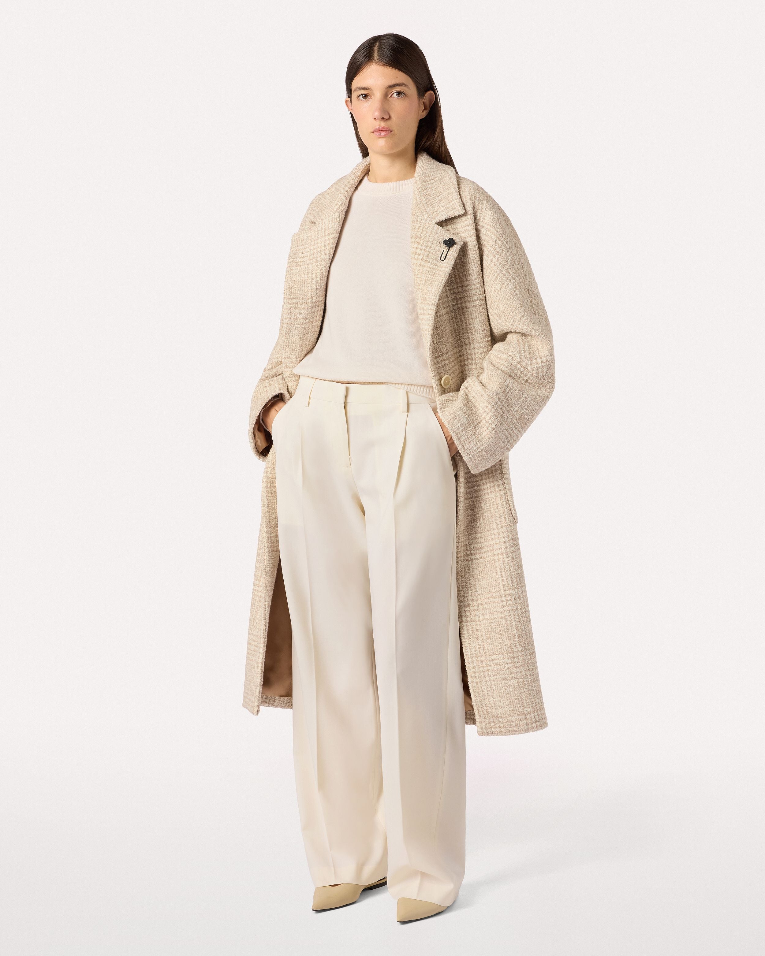 Cream crewneck in pure virgin wool knit CREAM Lardini 2