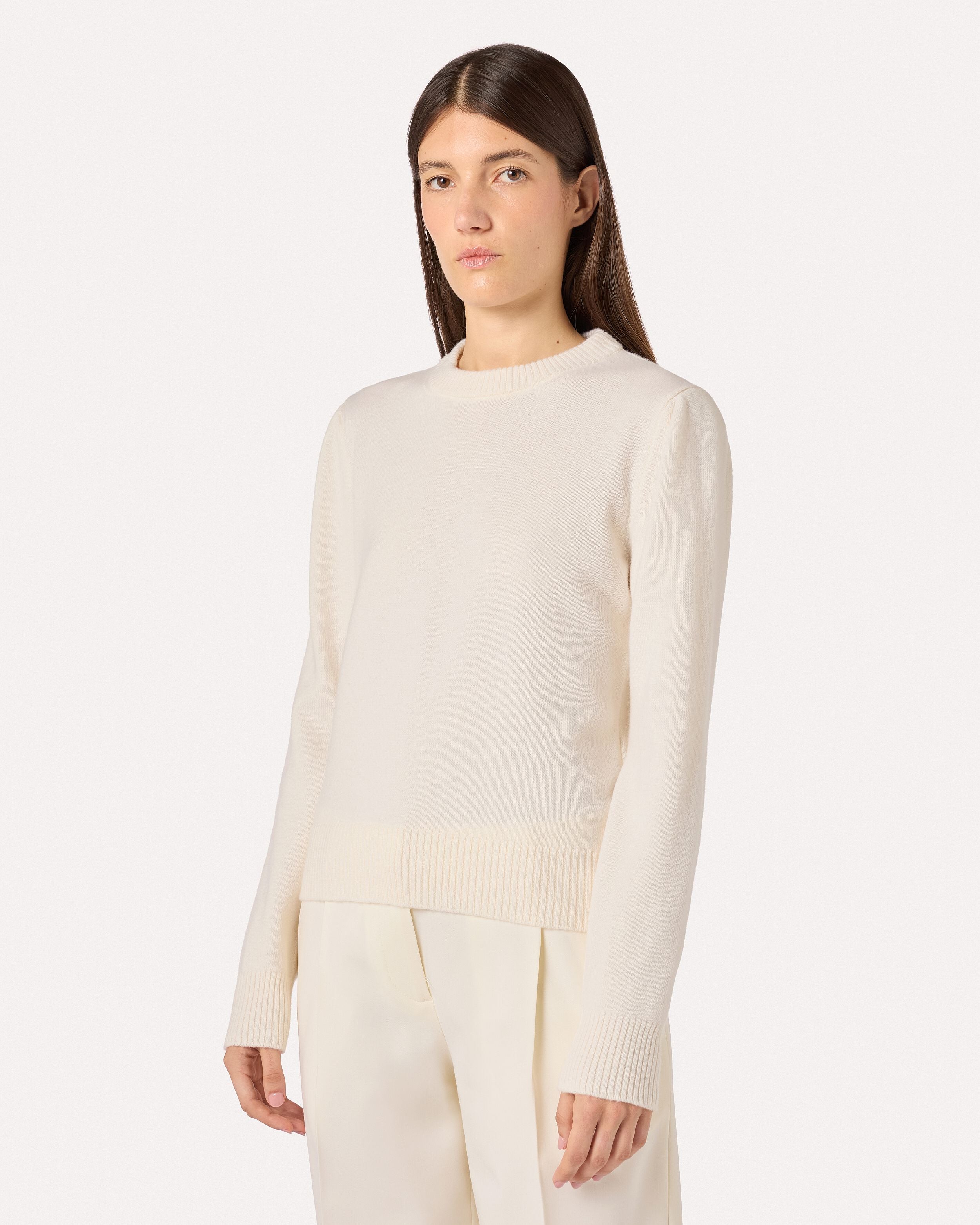 Cream crewneck in pure virgin wool knit CREAM Lardini 4