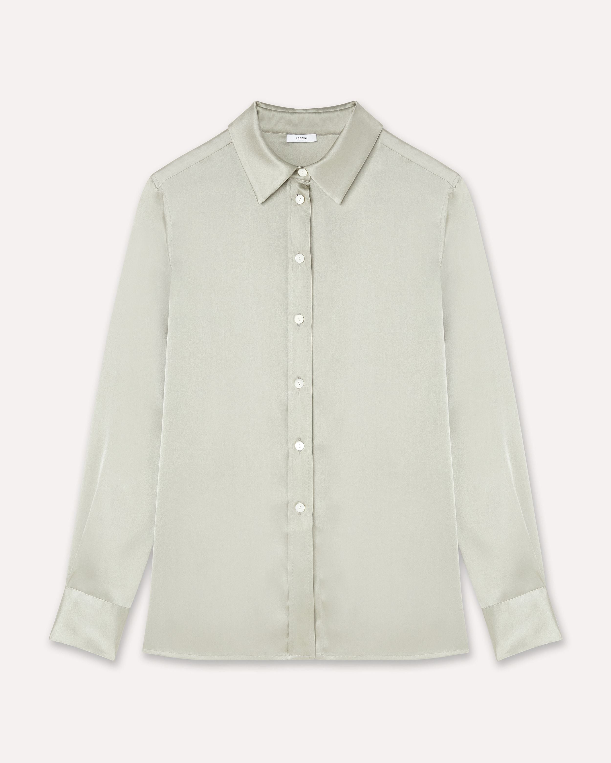 Silver green shirt in stretch silk satin GREEN Lardini 1