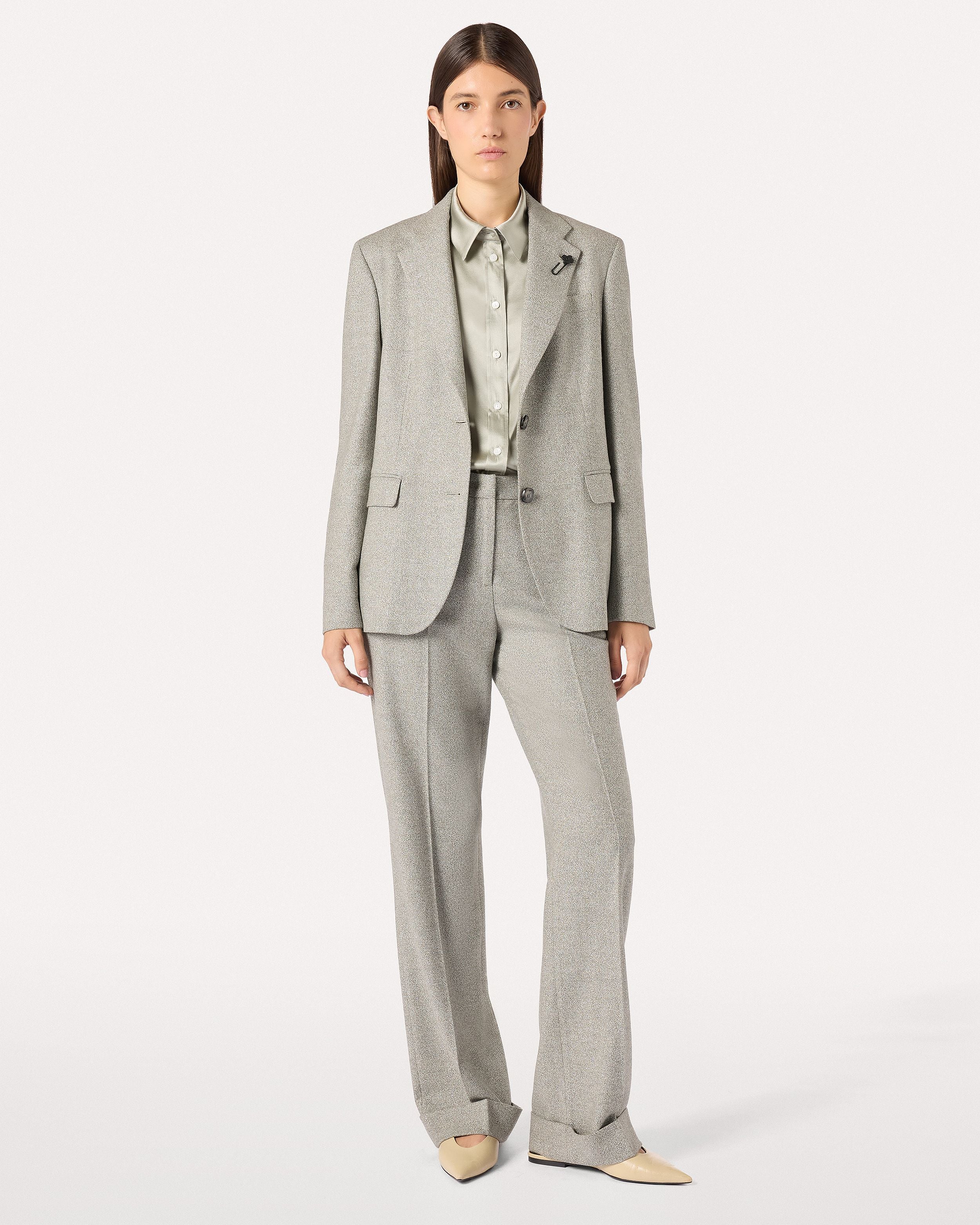 Silver green shirt in stretch silk satin GREEN Lardini 2