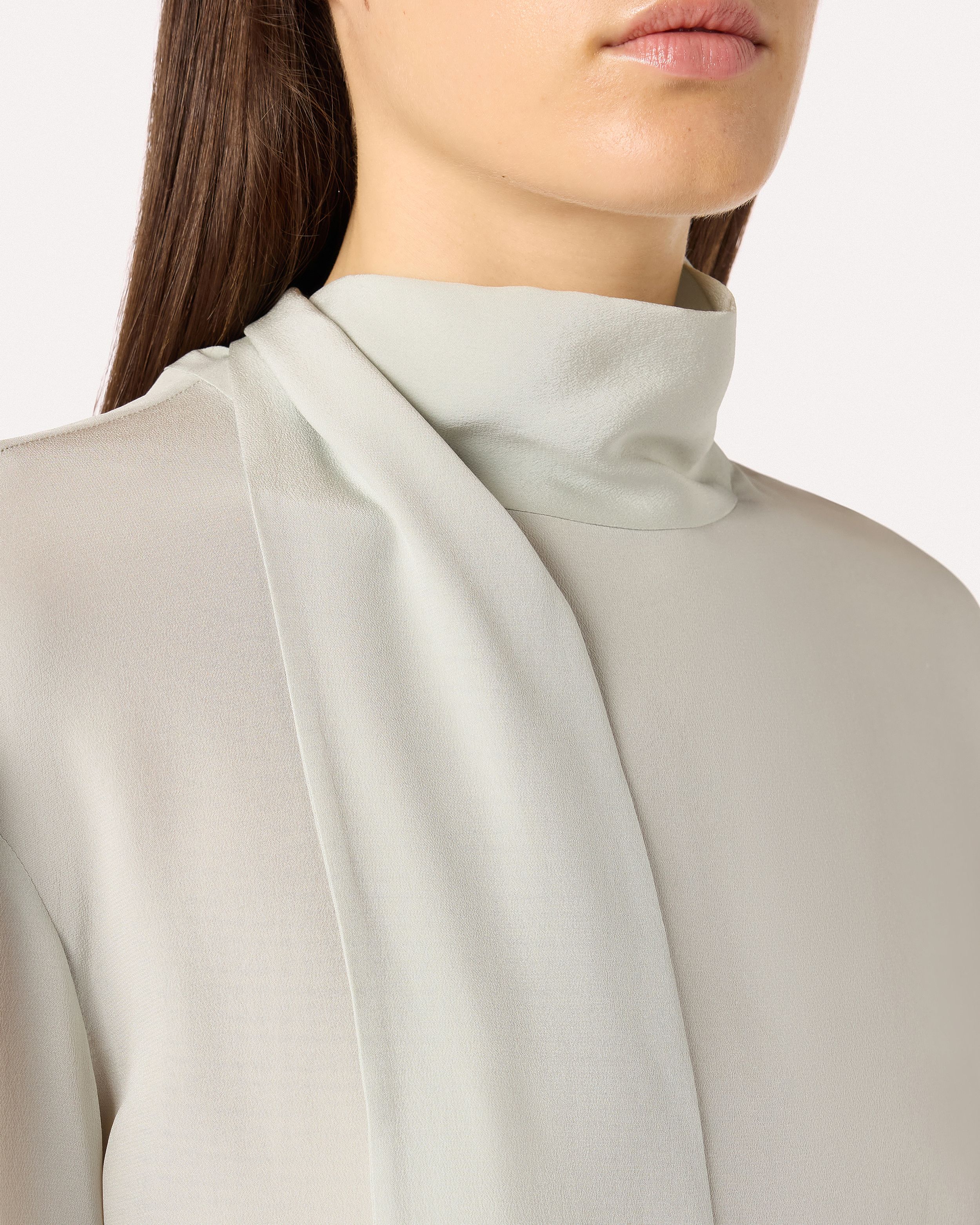 Sage green long-sleeve top in pure silk crepe de chine GREEN Lardini 3