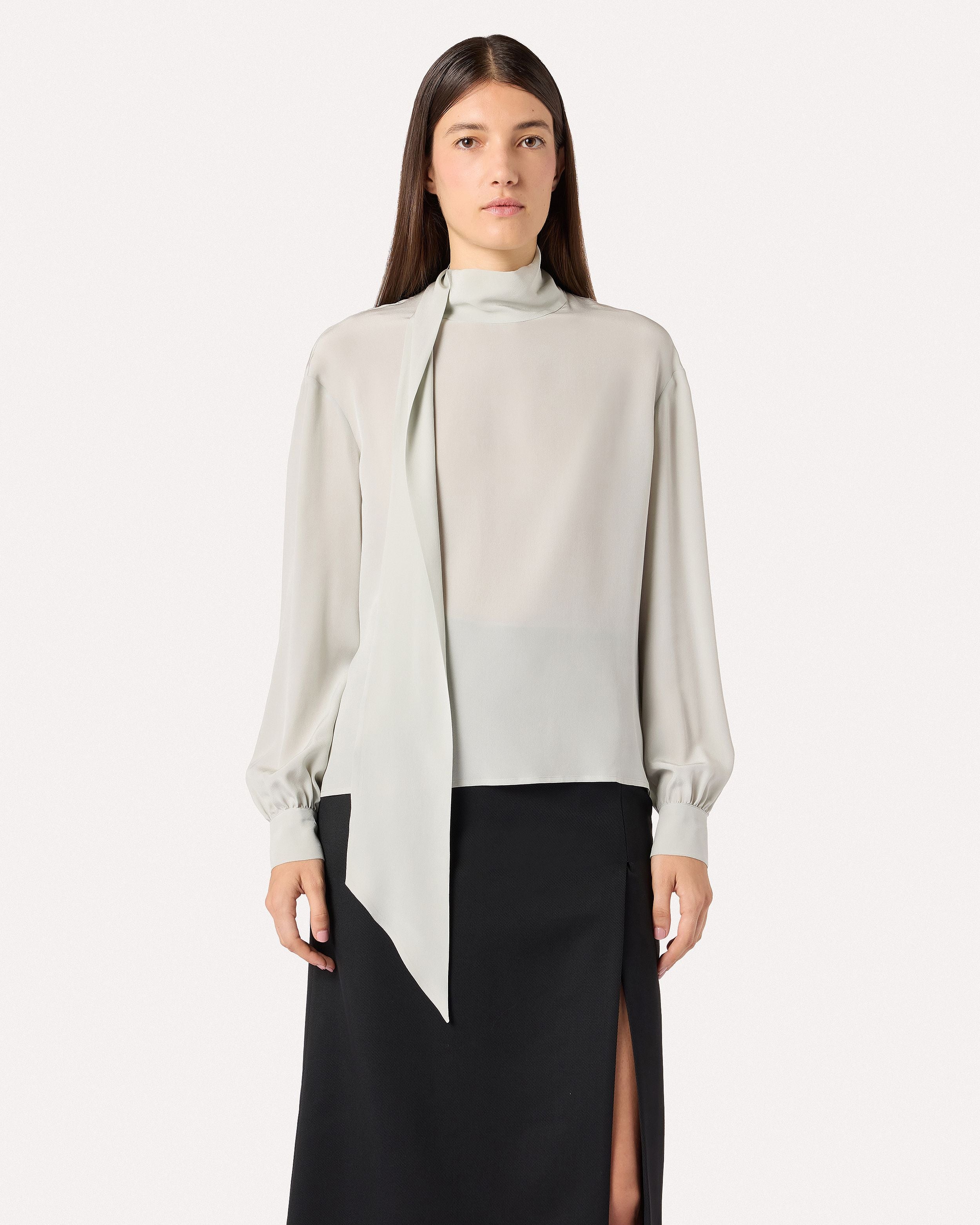 Sage green long-sleeve top in pure silk crepe de chine GREEN Lardini 4