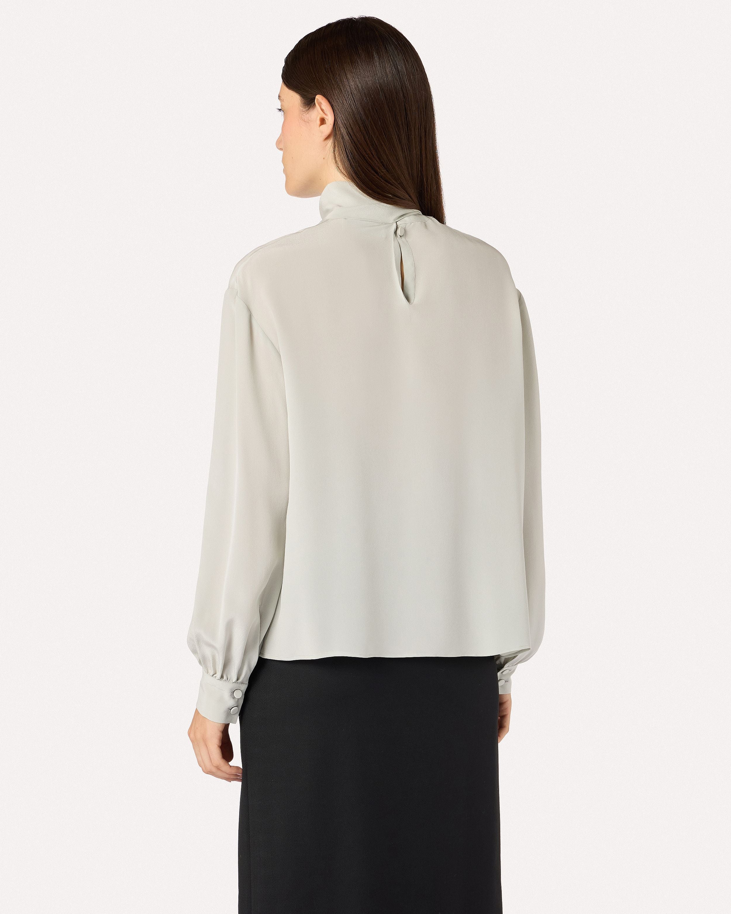 Sage green long-sleeve top in pure silk crepe de chine GREEN Lardini 5