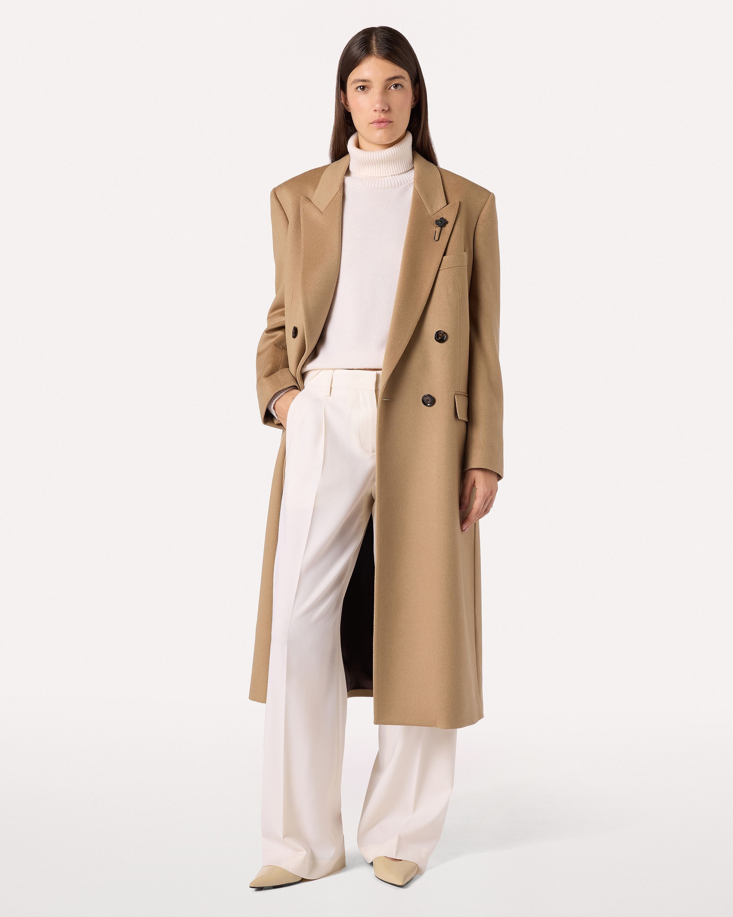 Camel double-breasted coat in cashmere cloth CAMEL Lardini 2