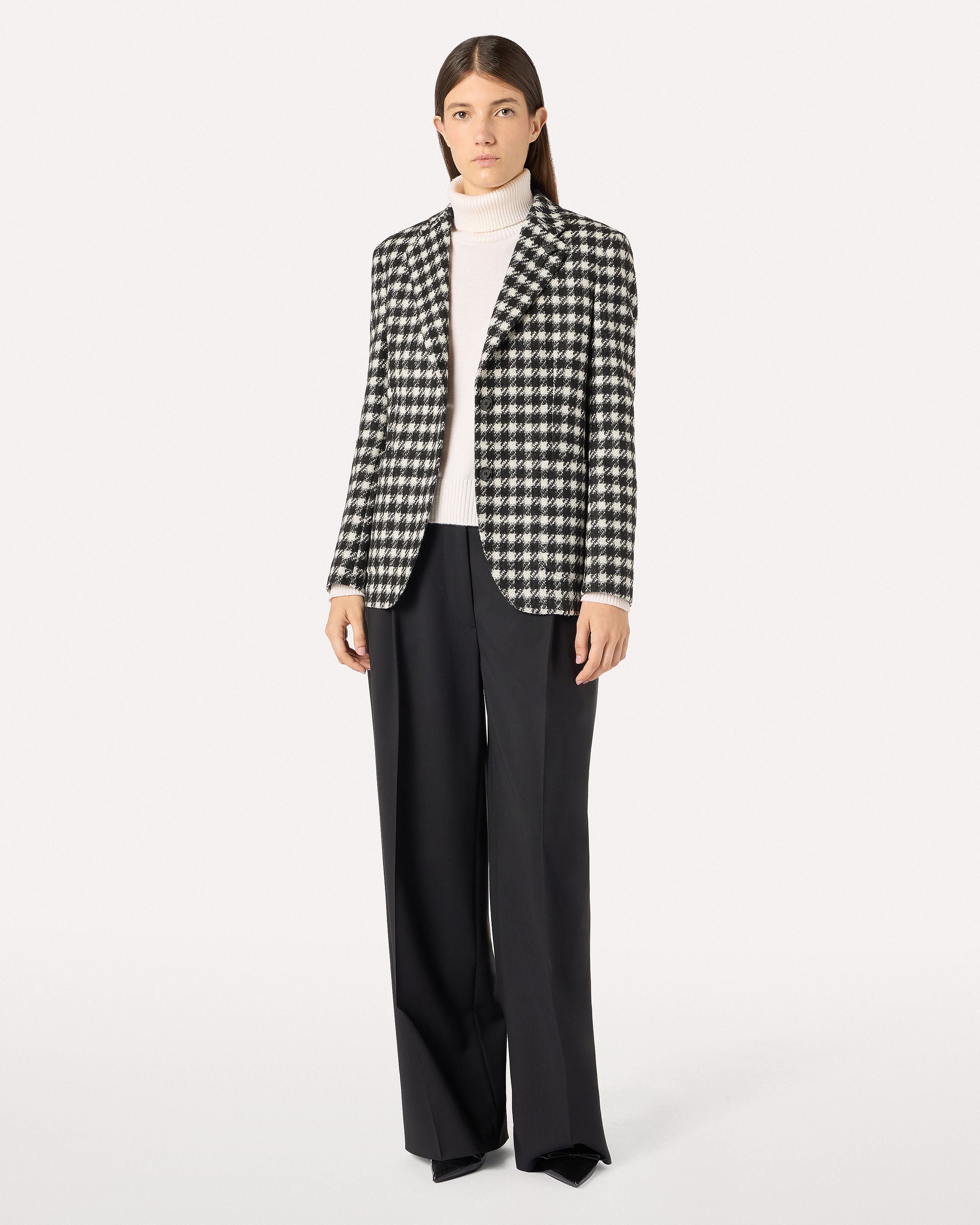 Giacca monopetto in lana e alpaca pied-de-poule nero e bianco CREAM Lardini 2