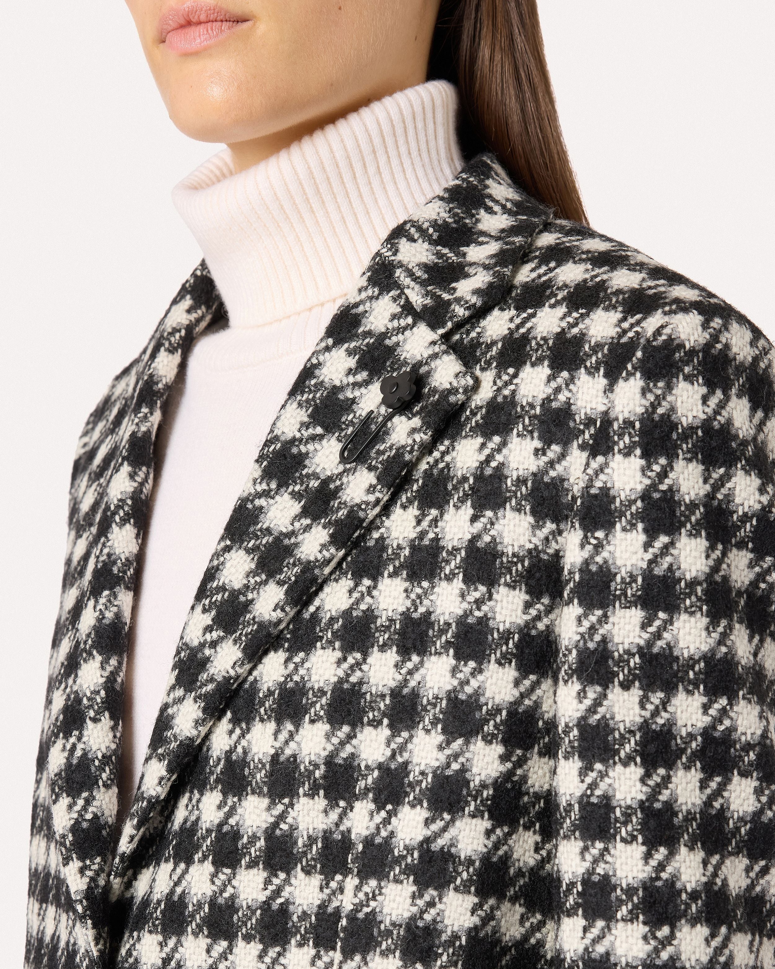 Giacca monopetto in lana e alpaca pied-de-poule nero e bianco CREAM Lardini 3