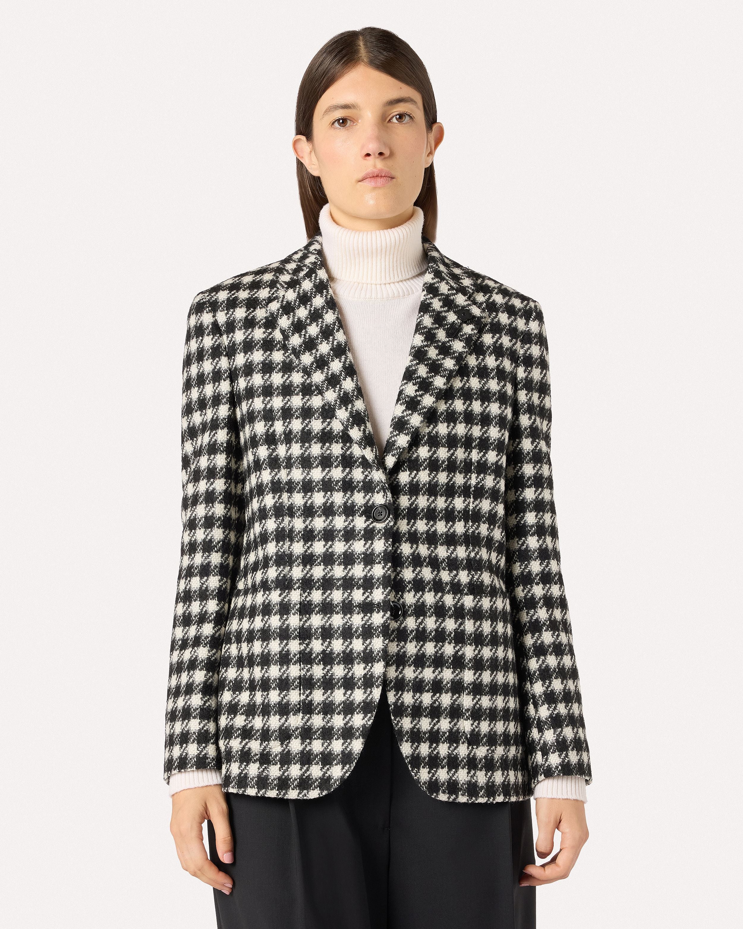 Giacca monopetto in lana e alpaca pied-de-poule nero e bianco CREAM Lardini 4
