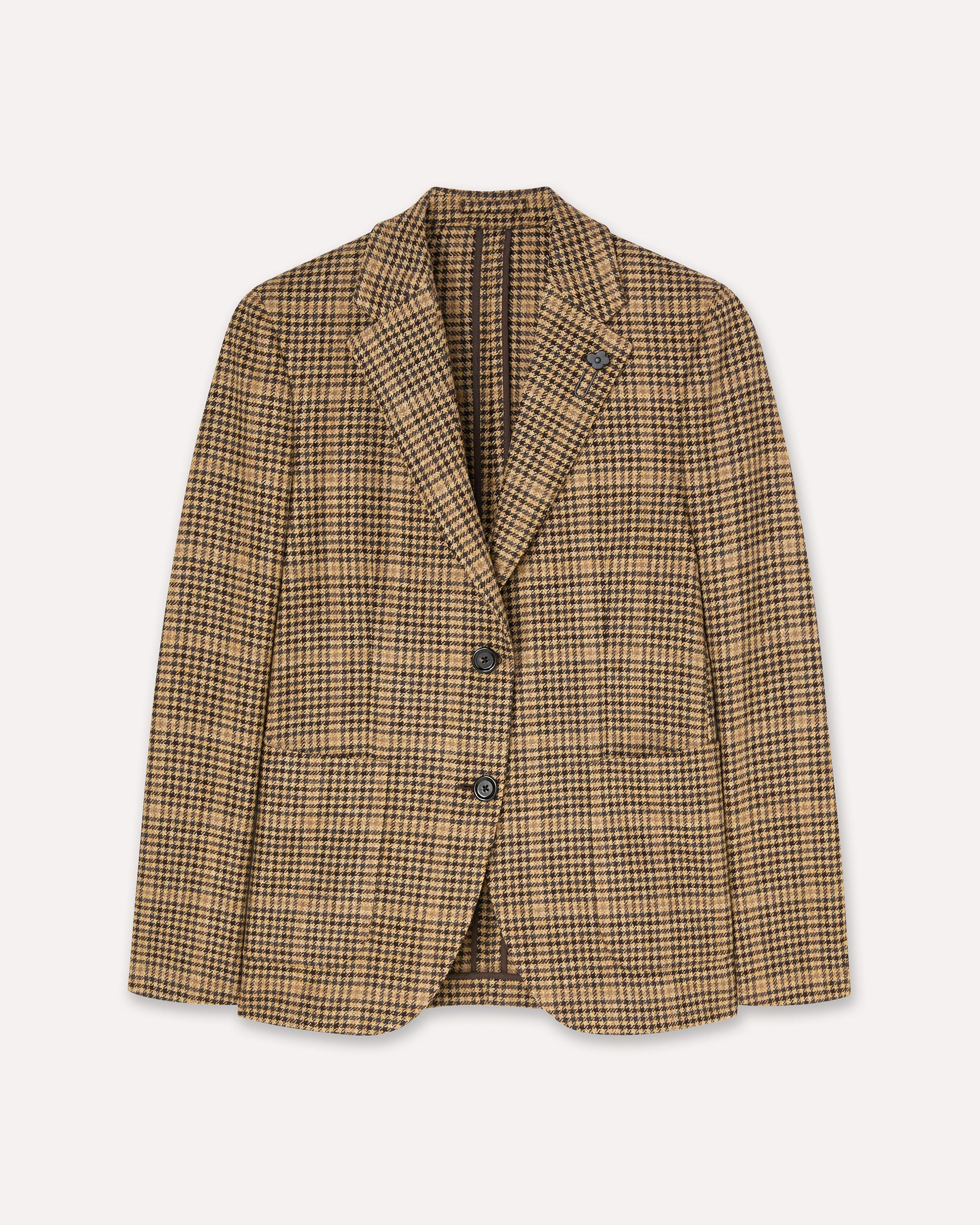 Brown and black houndstooth single-breasted jacket in wool and cashmere BEIGE/BROWN/MUSTARD Lardini 1