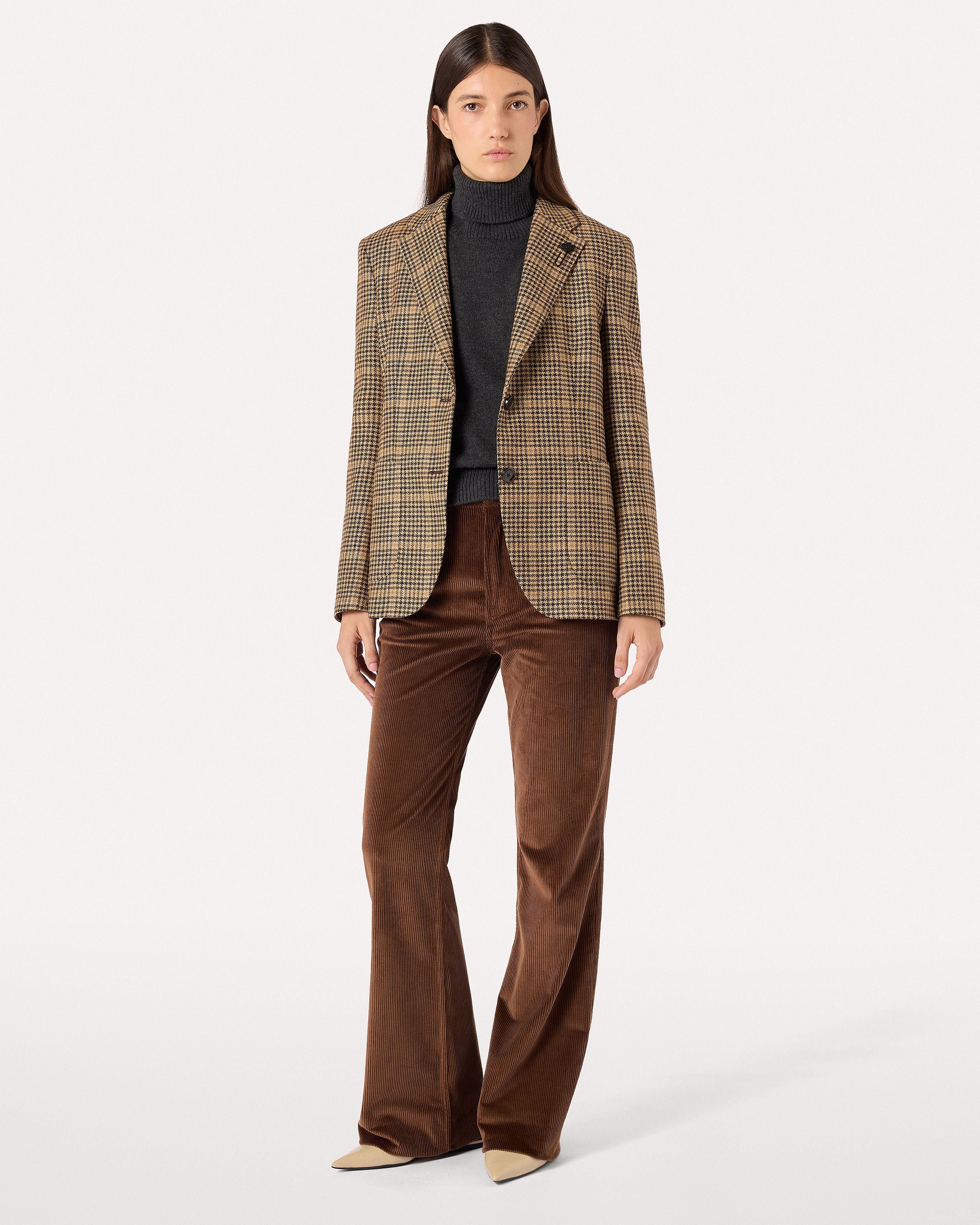 Brown and black houndstooth single-breasted jacket in wool and cashmere BEIGE/BROWN/MUSTARD Lardini 2