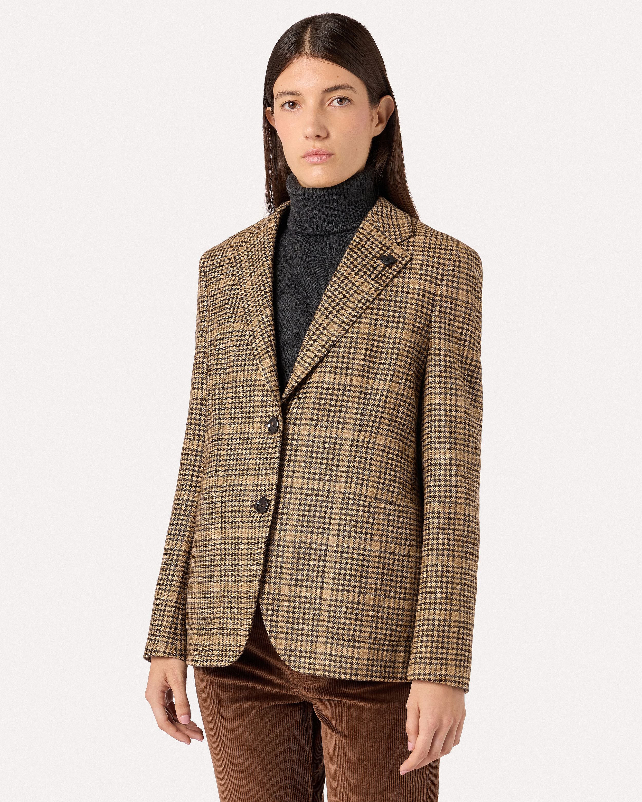 Brown and black houndstooth single-breasted jacket in wool and cashmere BEIGE/BROWN/MUSTARD Lardini 4