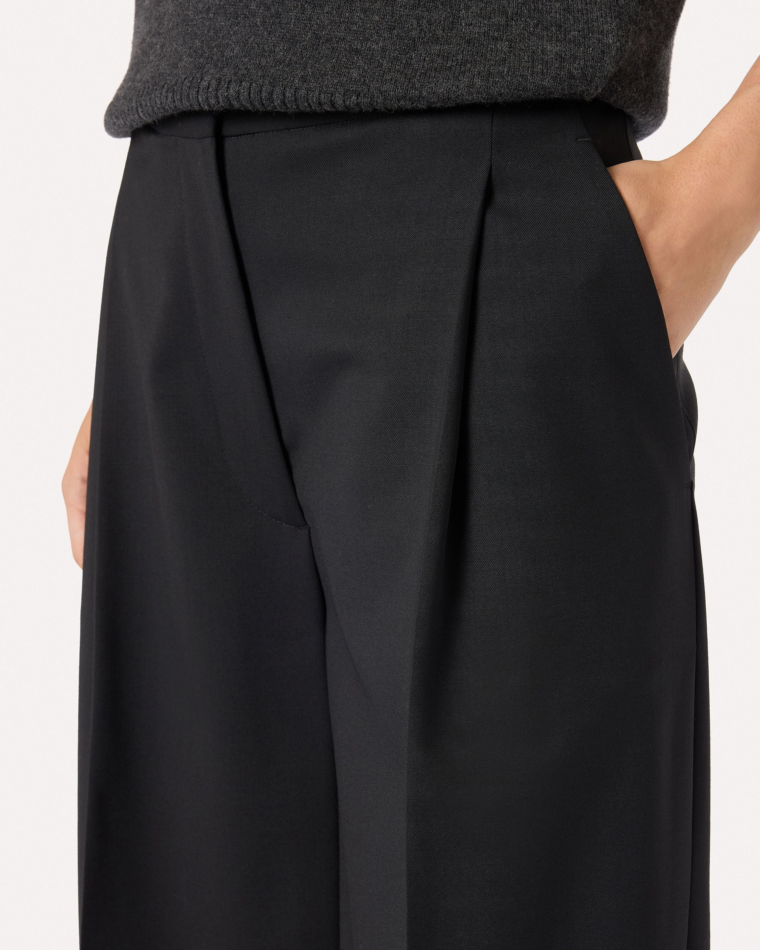 Pantalone ampio nero in gabardine di lana stretch BLACK Lardini 3