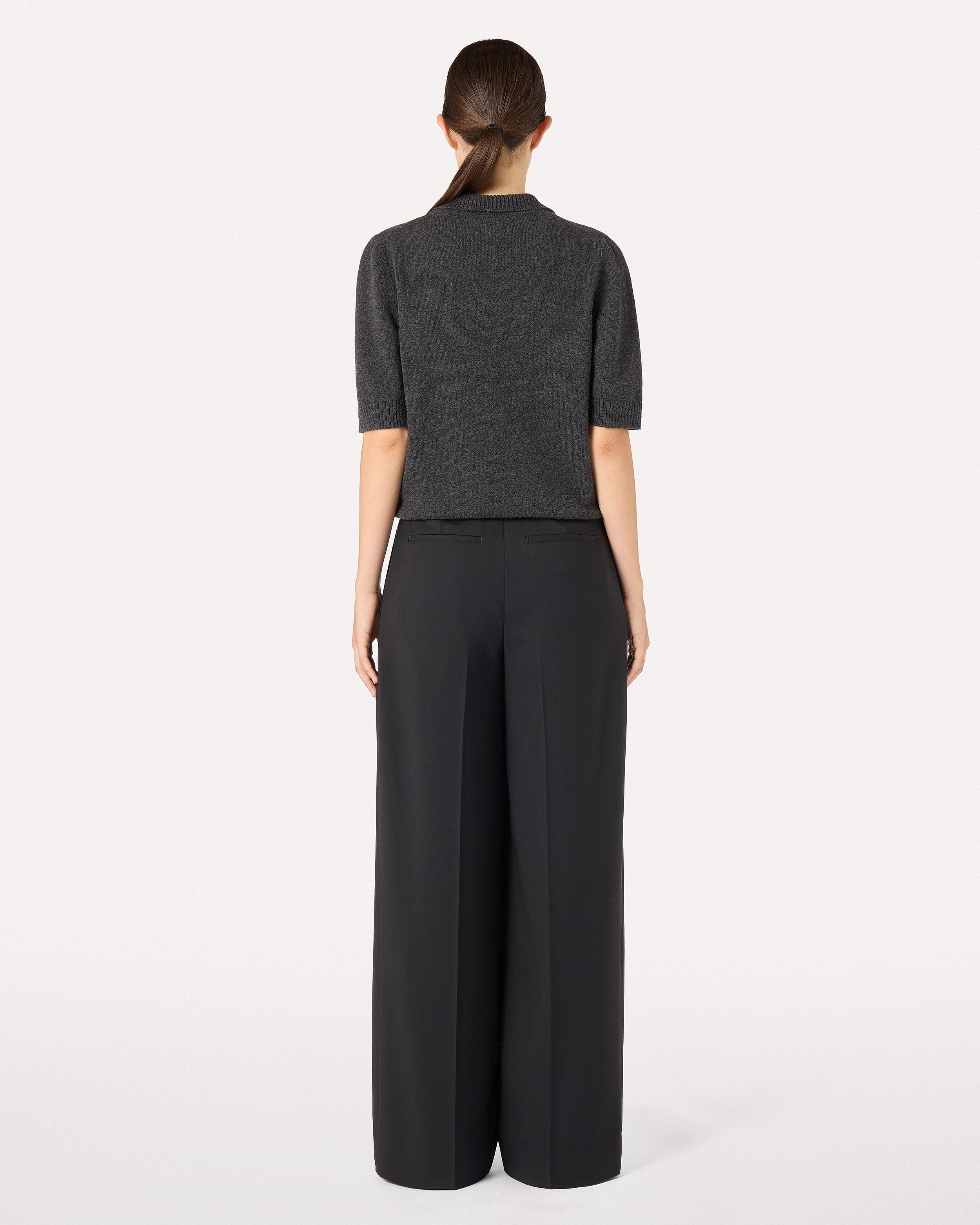 Pantalone ampio nero in gabardine di lana stretch BLACK Lardini 5
