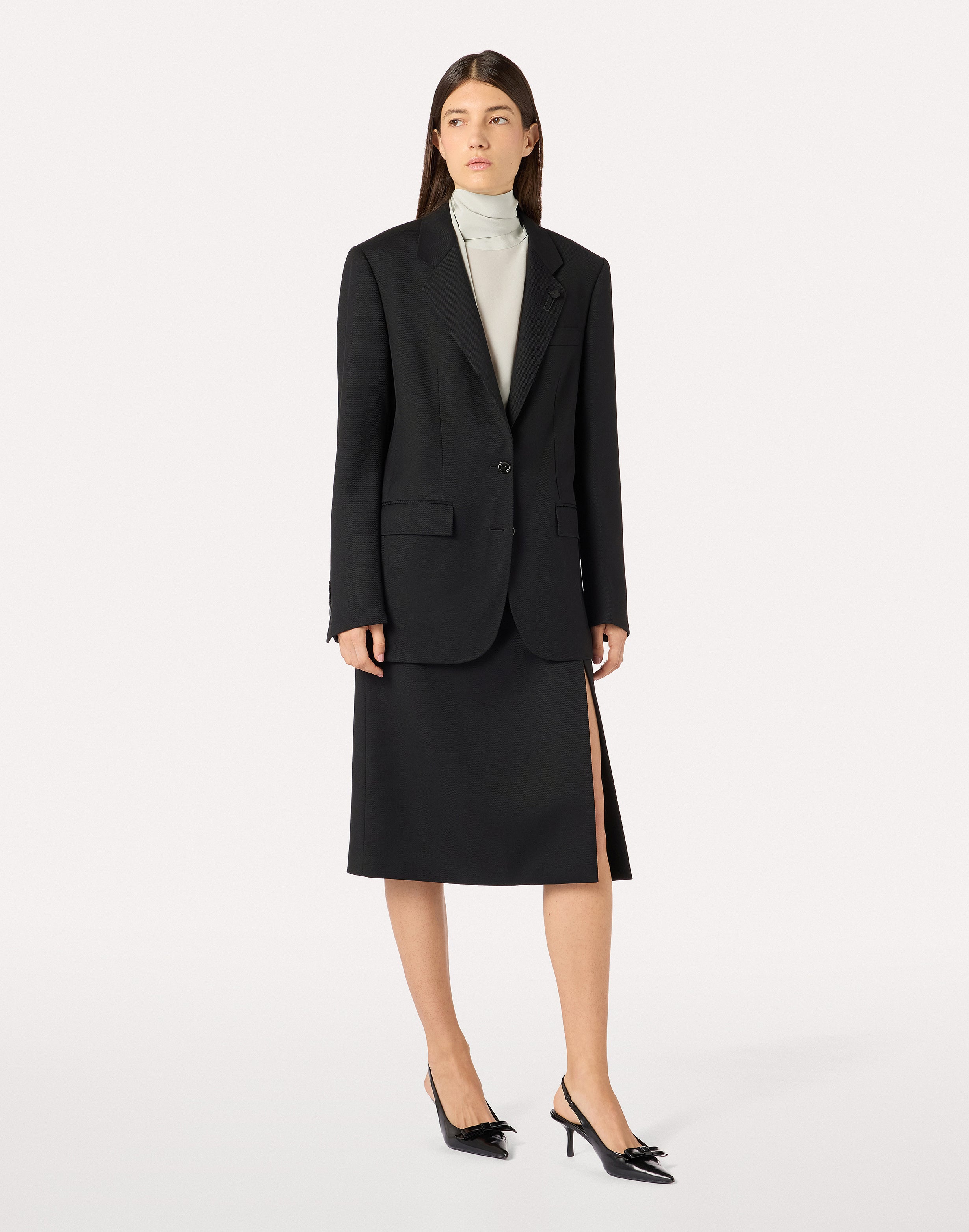 Black wool drill pencil skirt BLACK Lardini 2