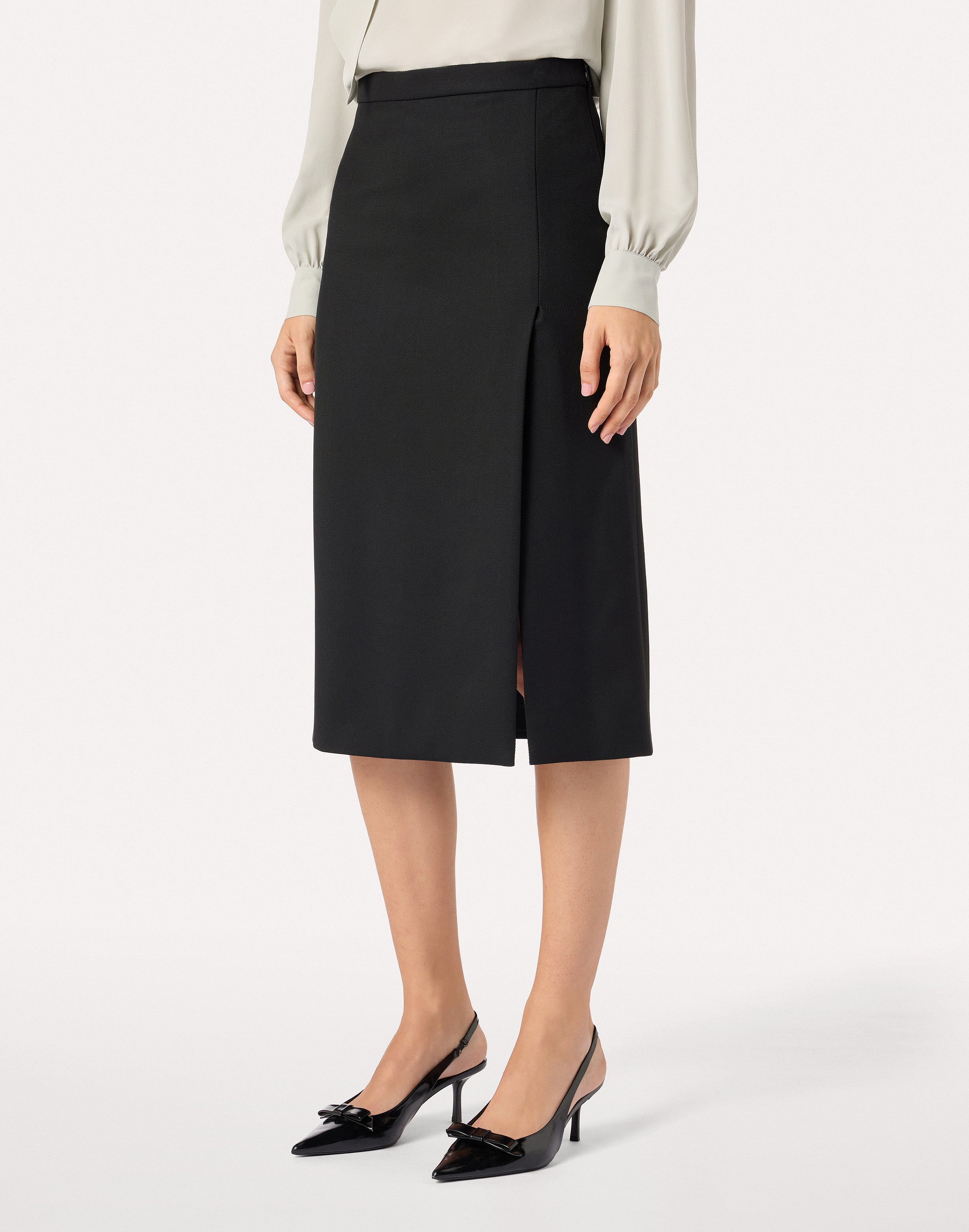 Black wool drill pencil skirt BLACK Lardini 4