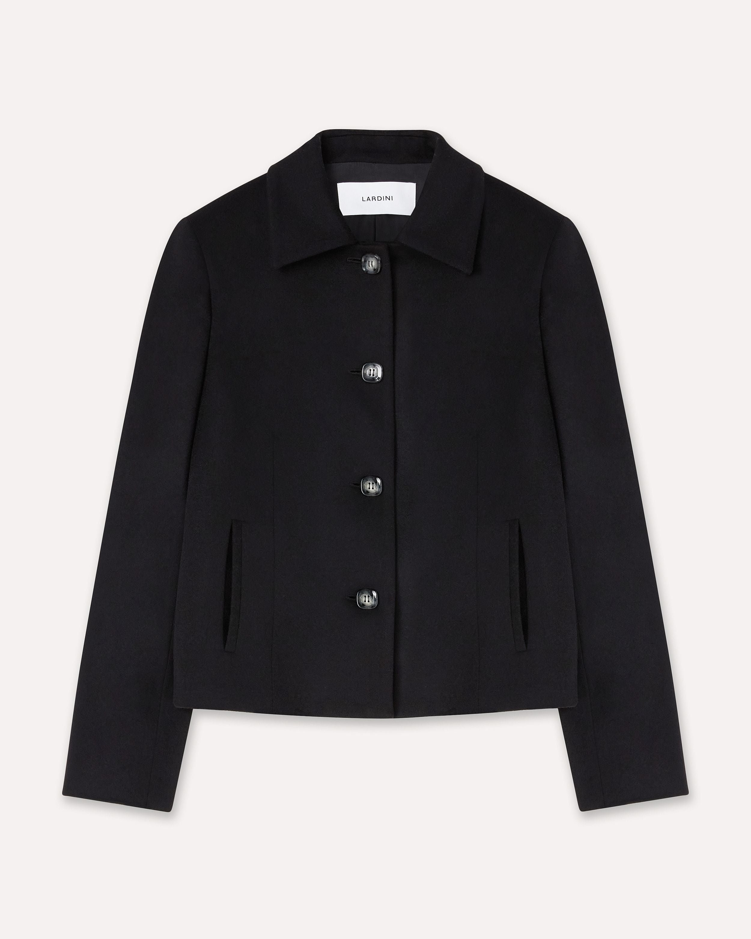 Giacca corta monopetto in panno di lana nero BLACK Lardini 1
