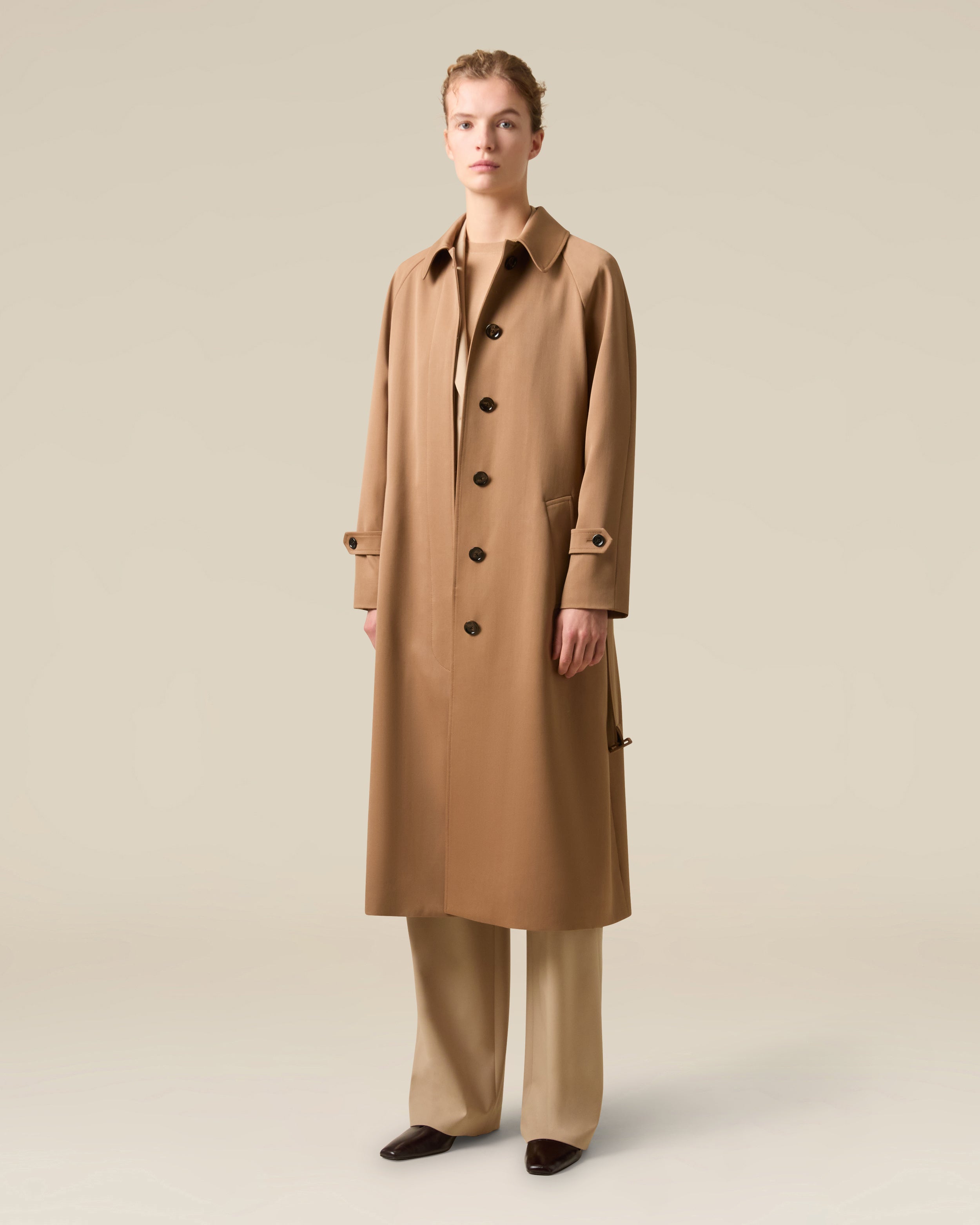 Beige wool gabardine trench coat CAMEL Lardini 2